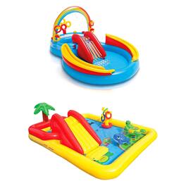Intex - 9.75ft x 6.33ft x 53in Inflatable Rainbow Play Pool and Ocean Play Pool