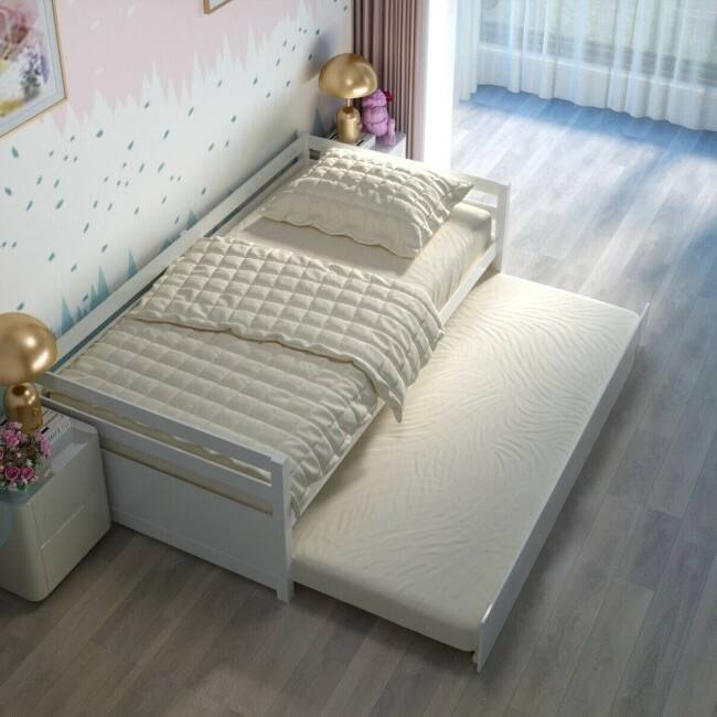 Back. Hivvago - Twin/Twin Dorm Style Trundle Daybed Platform Bed Frame in White - White.
