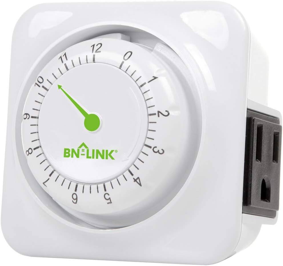 Angle. BN-LINK - BN-LINK 12 Hour Indoor Mechanical Countdown Timer, 3-Prong Grounded Outlet, 15-Minute Increments, ETL Listed - White.