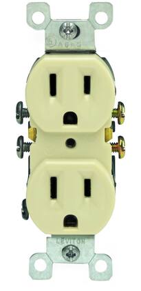 Leviton - 15 Amp 125 Volt Duplex Grounding Receptacle, Residential Grade, 10-Pack (5320-IMP) - Ivory