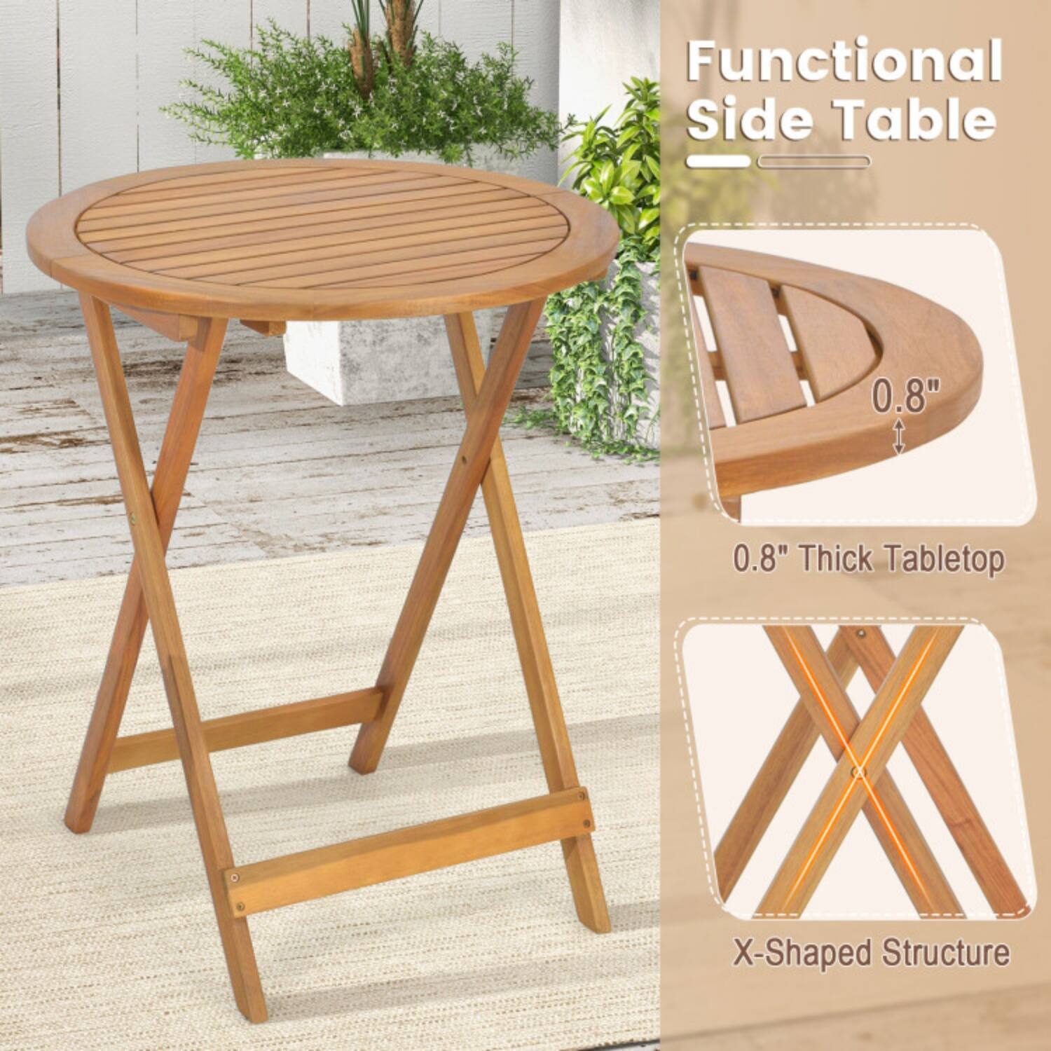 Functional Side Table  
0.8" Thick Tabletop  
X-Shaped Structure