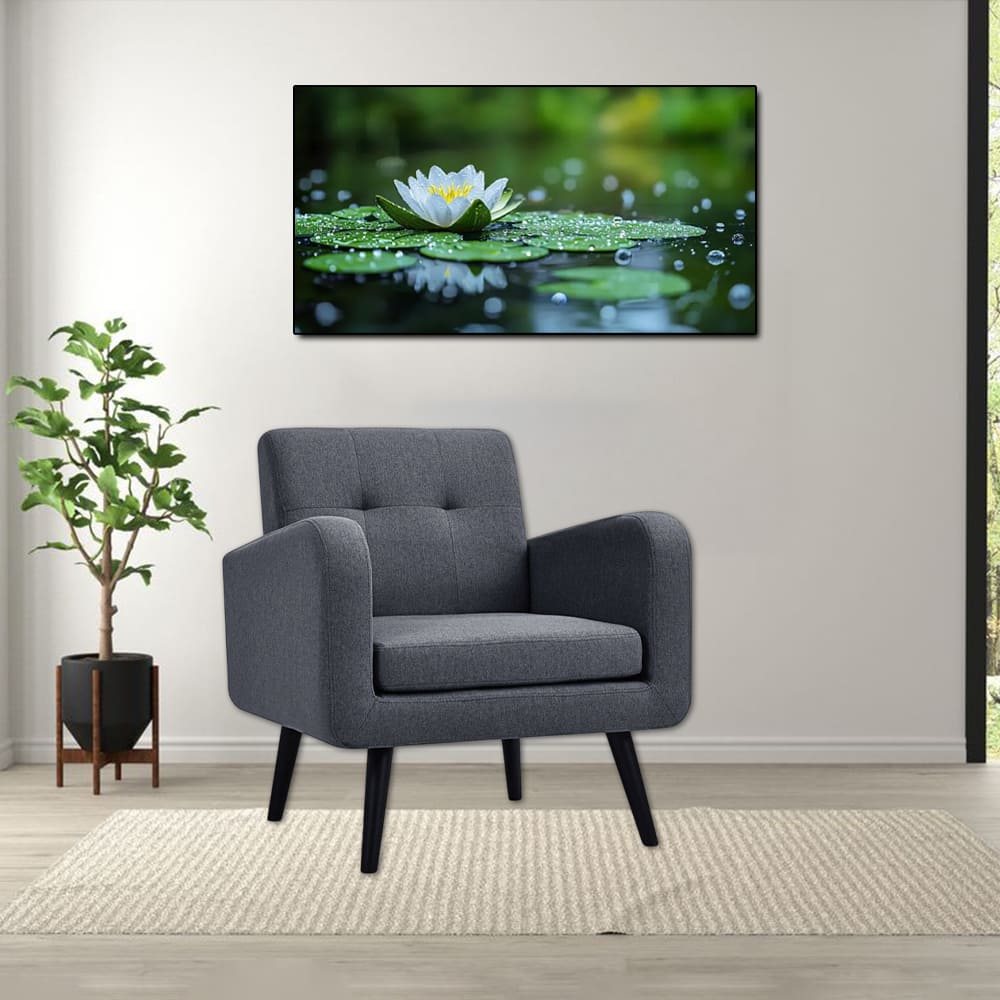 Hivvago - Fabric Accent Chair with Cushioned Seat and Rubber Wood Legs - Gray