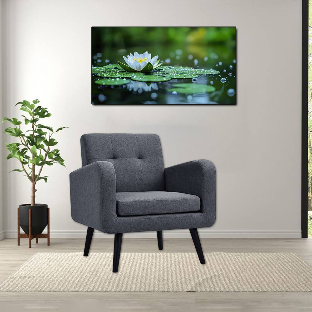 Hivvago - Fabric Accent Chair with Cushioned Seat and Rubber Wood Legs - Gray