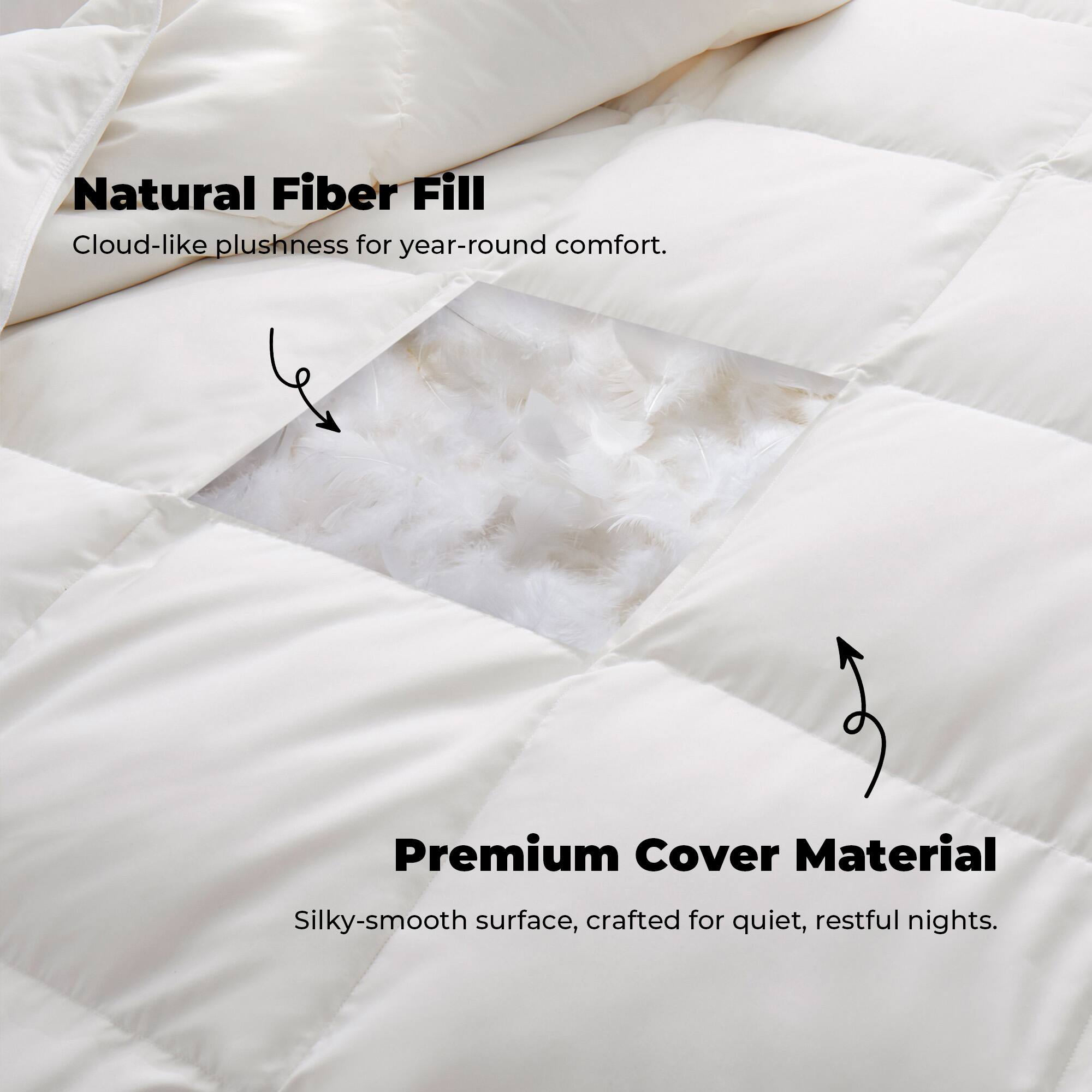 Natural Fiber Fill: Cloud-like plushness for year-round comfort.

Premium Cover Material: Silky-smooth surface, crafted for quiet, restful nights.