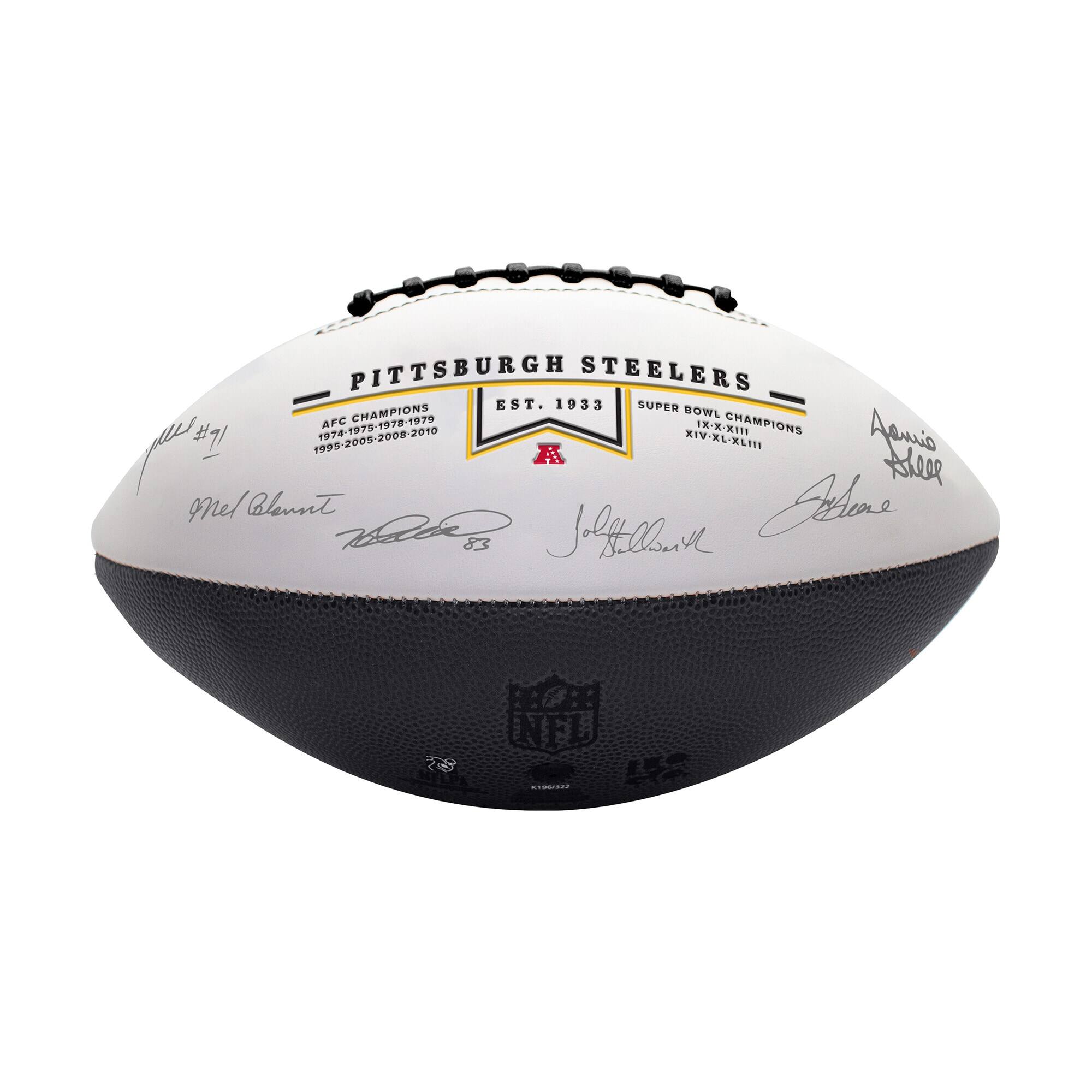PITTSBURGH STEELERS  
EST. 1933  
SUPER BOWL CHAMPIONS  
XIV, XIX, XLIII  
AFC CHAMPIONS  
1974-1975-1978-1979  
1995-2005-2008-2010  

Mel Blount  
Terry Bradshaw  
Lofy Anderson  
Antonio Brown  
Joe Greene  

#91