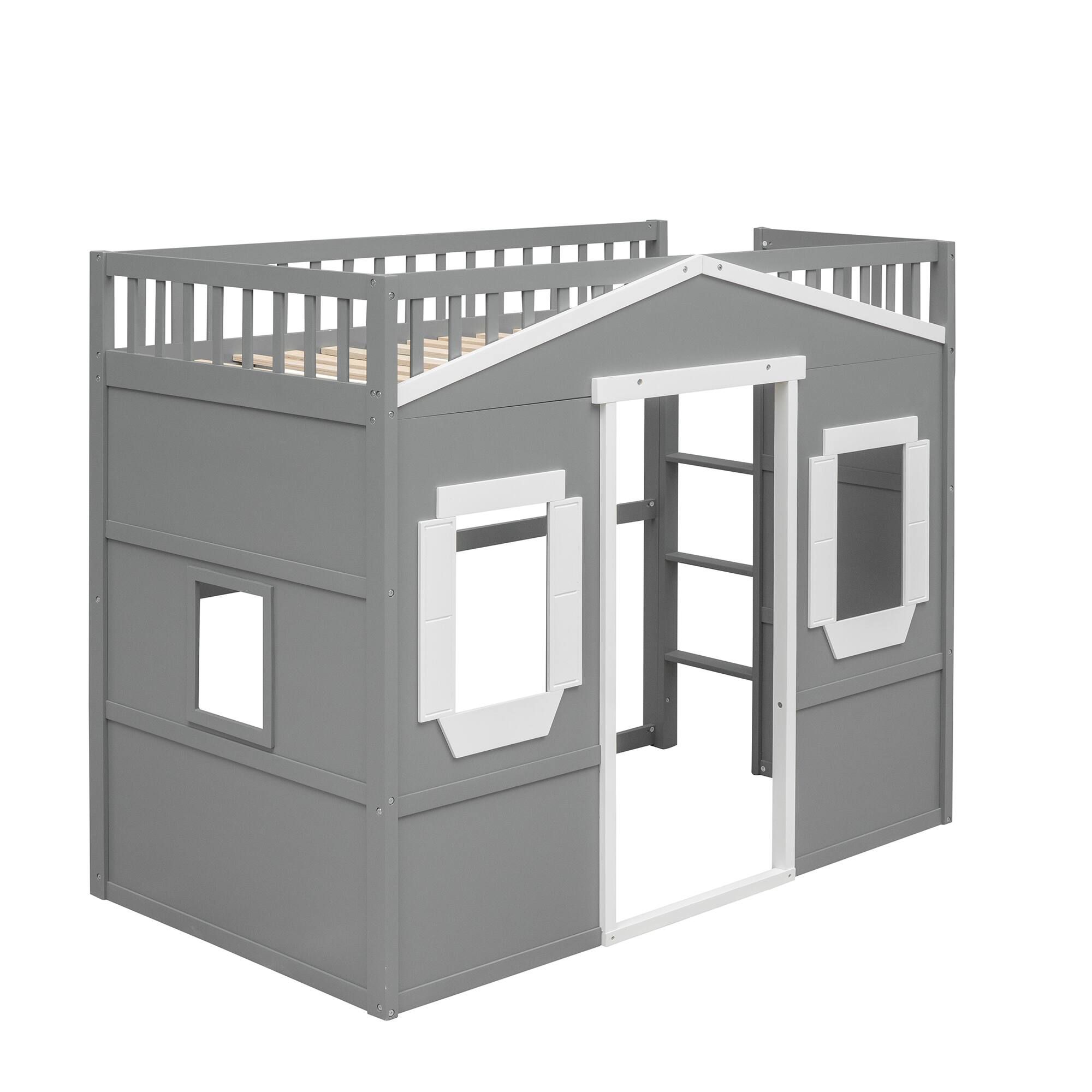 Angle. Whisen - Wood Loft Bed with Ladder,Sturdy Elevated Platform Bed Frame for Kids and Teens - Gray.