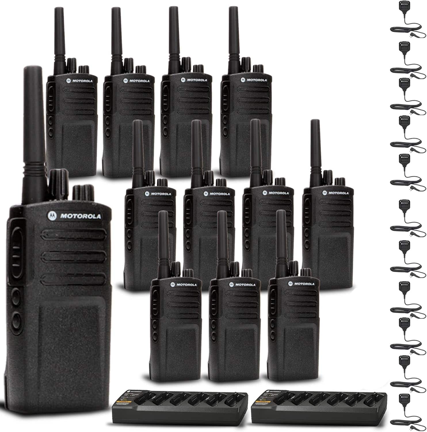 Motorola Solutions - 2 x Motorola Charger + 12 x Motorola RMV2080 OnSite 2-Way Radio + Mic + More - Black