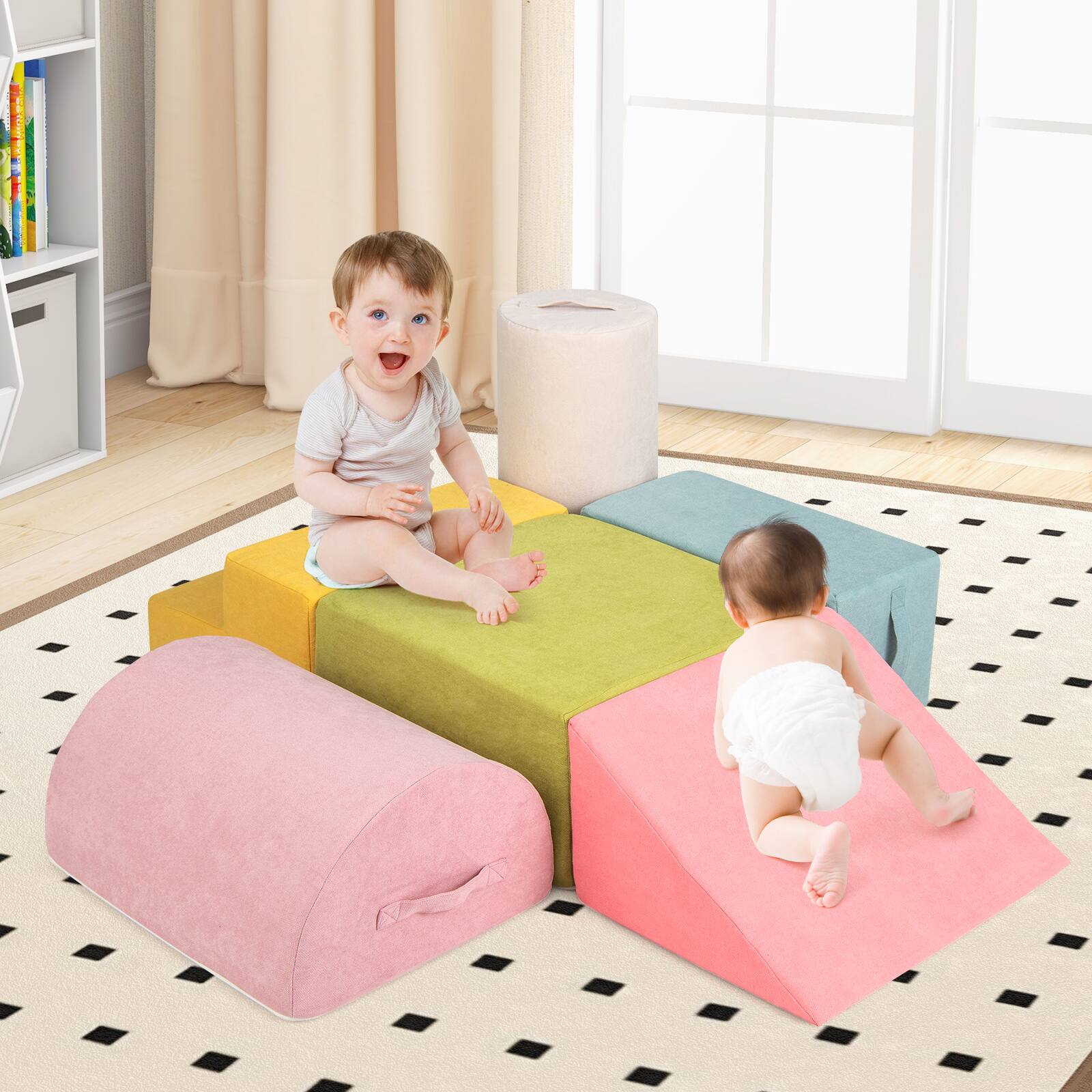 Alt View 3. Gymax - Gymax 6 Pcs Toddler Climbing Blocks w/ H&les Chenille Fabric Cover Corner Play Gym Multicolor - Multicolor.