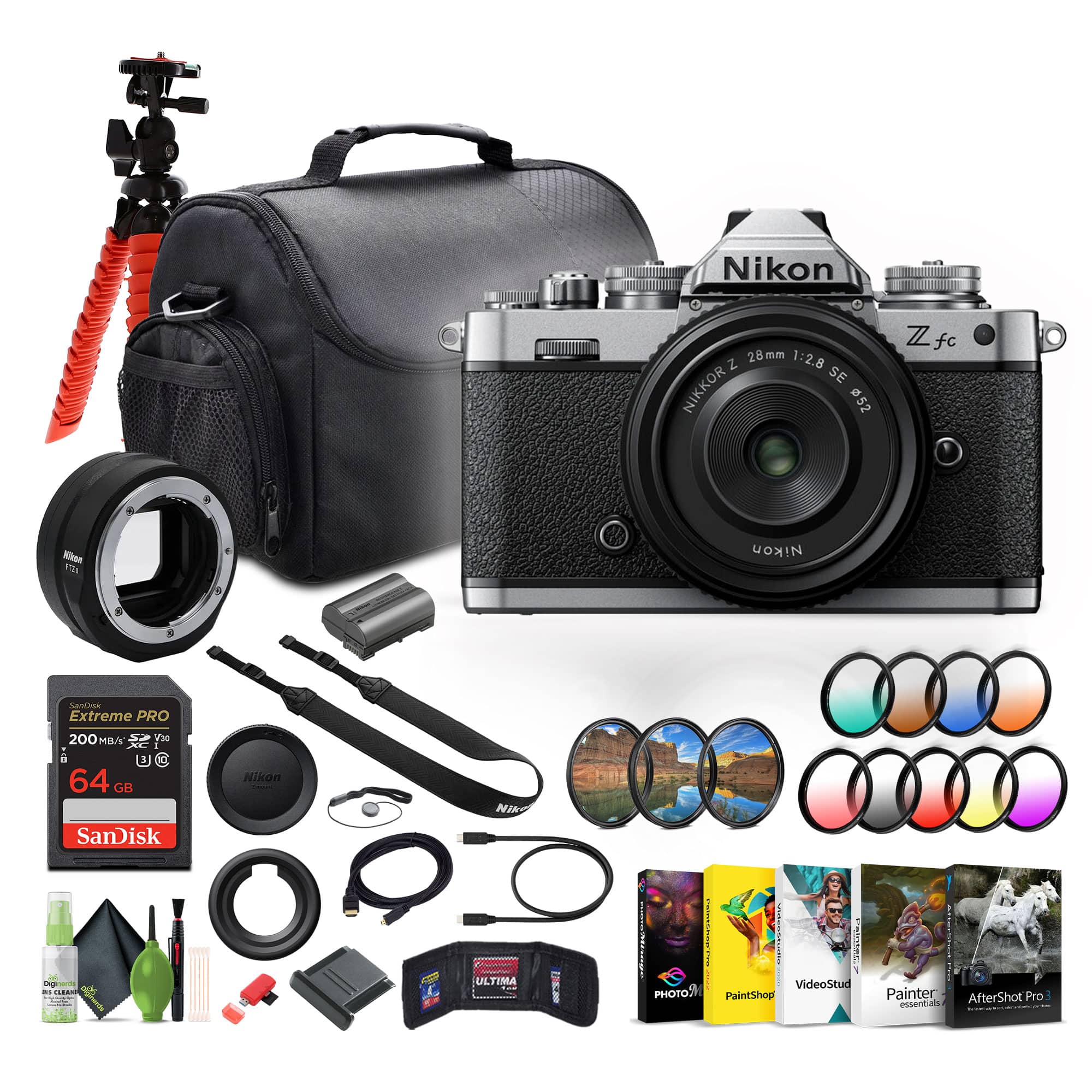 Nikon - Z fc Mirrorless Digital Camera New + Z 28mm Lens + FTZ II Mount Adapter + More - Black