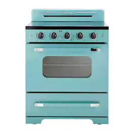 Unique Appliances - 30 in. Wide 5 Elements Classic Retro 3.9 Cu. Ft. Freestanding Electic Convection Range with Glass Top and Storage Drawer - Ocean Mist Turquoise