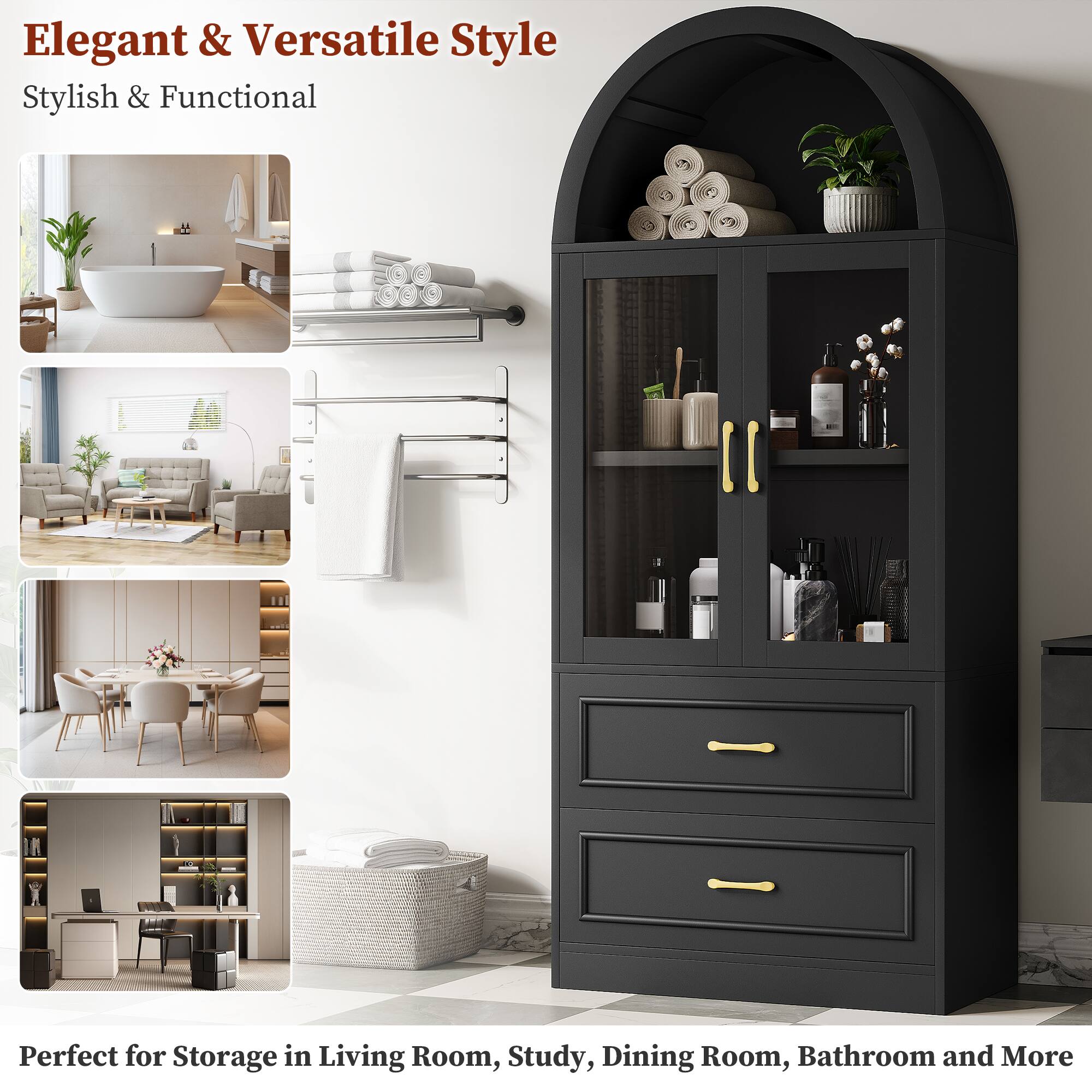Elegant & Versatile Style  
Stylish & Functional  

Perfect for Storage in Living Room, Study, Dining Room, Bathroom and More