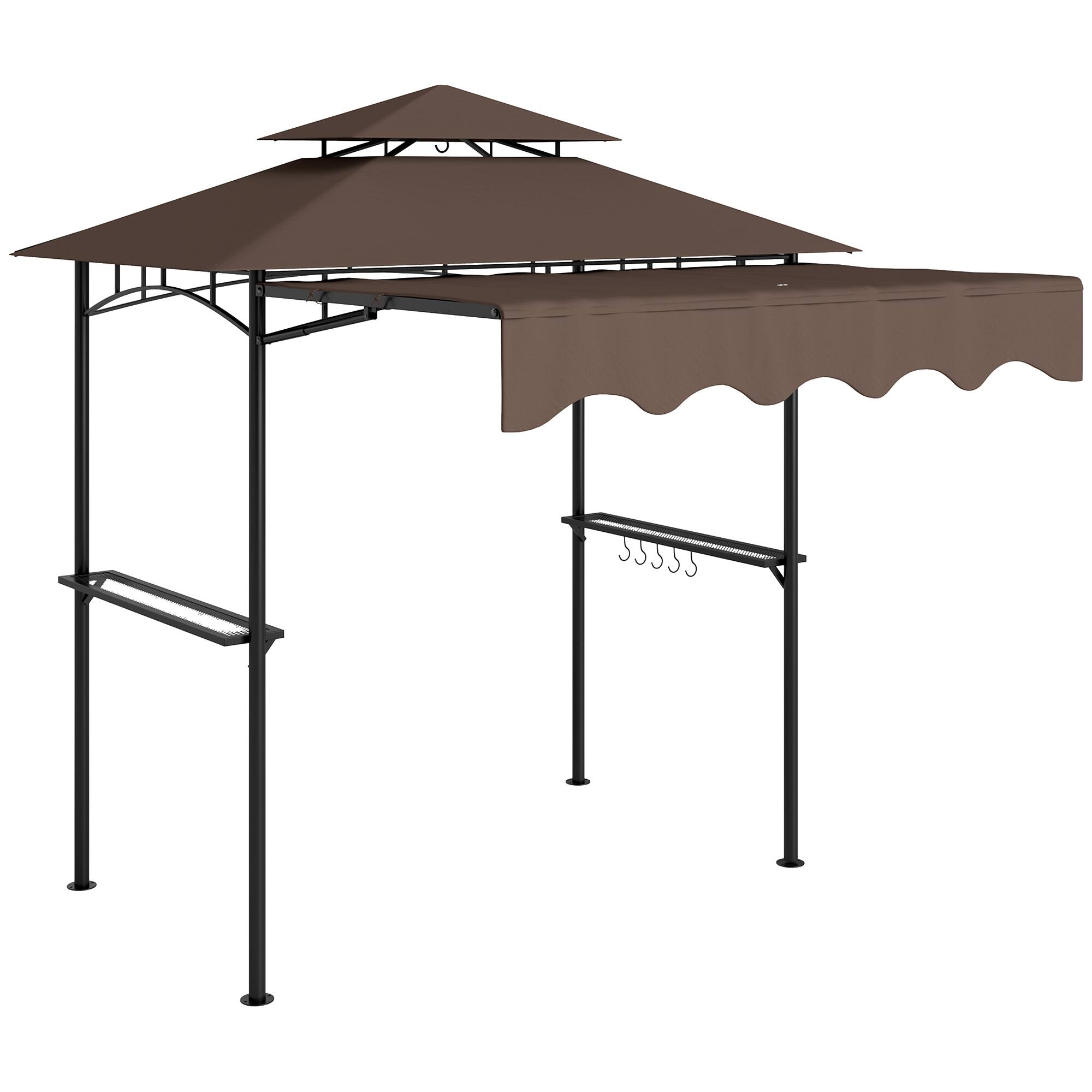 Outsunny - 8' x 5' Grill Gazebo, Double Tiered Outdoor BBQ Gazebo with Side Awning, 2 Side Shelves and 6 Hooks - Brown price history on PriceWatchPro