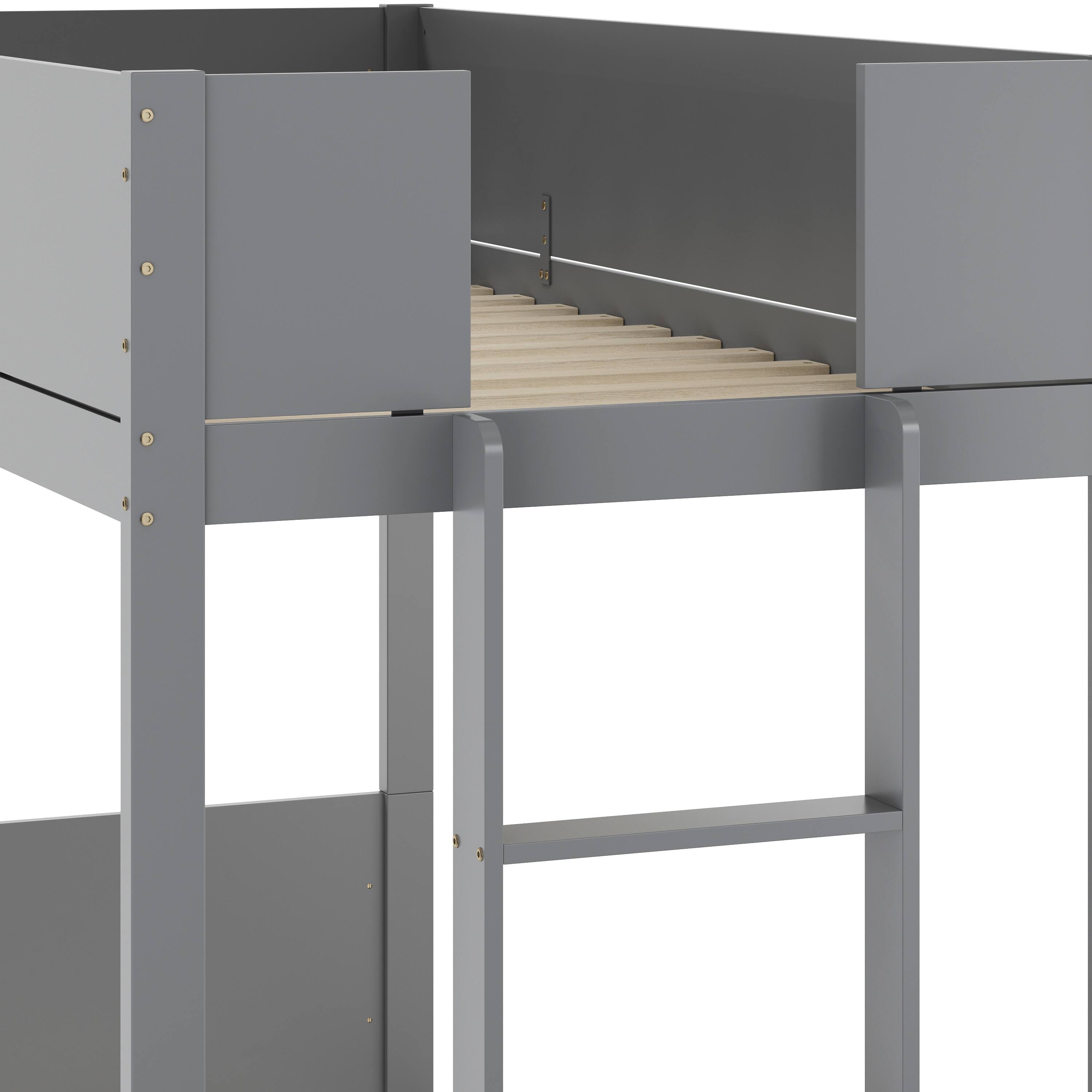 Alt View 9. Emma + Oliver - Samuel Kids Bunk Bed with Convertible, Solid Wood Frame and Easy-to-Climb Ladder with No Box Spring Required - Gray.