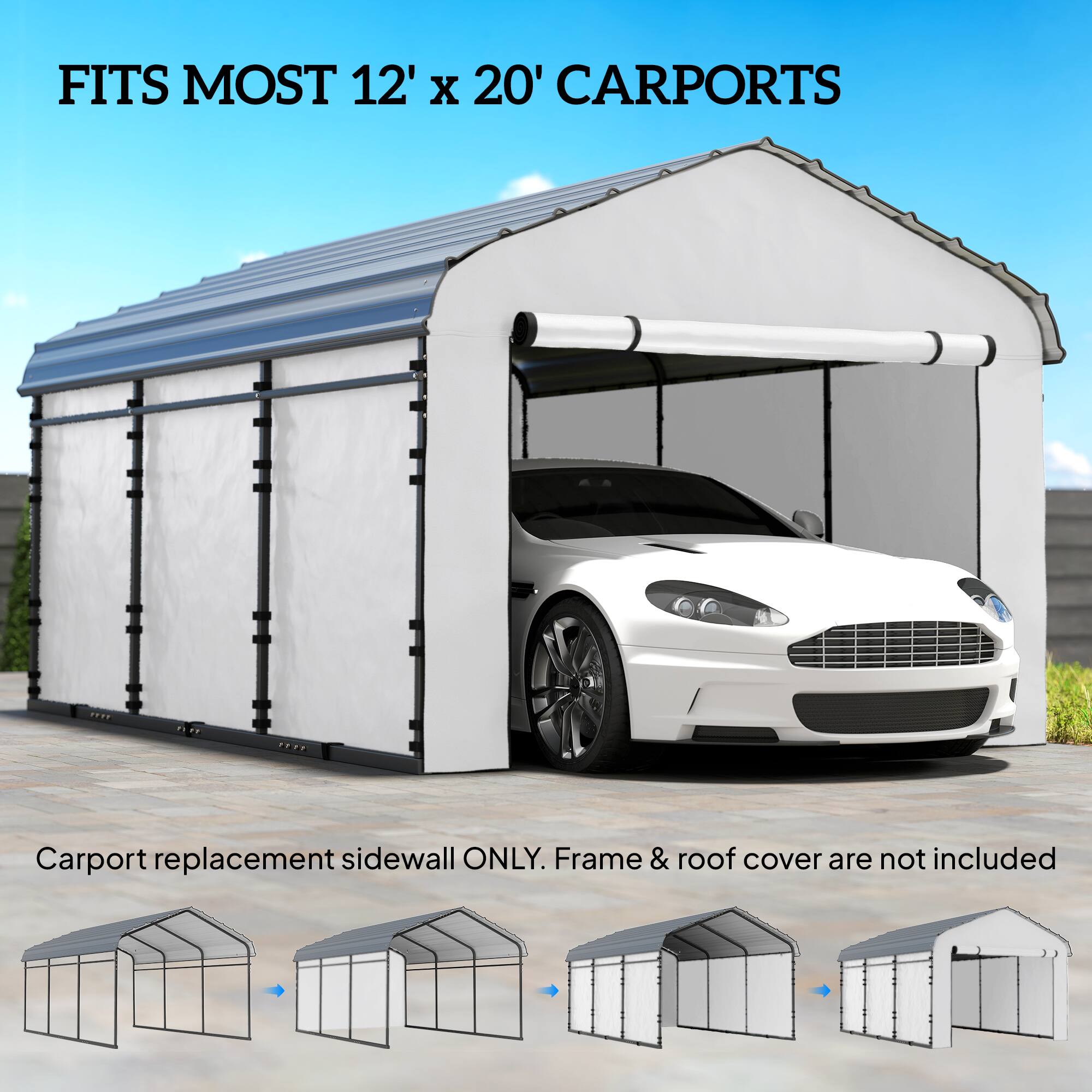 FITS MOST 12' x 20' CARPORTS

Carport replacement sidewall ONLY. Frame & roof cover are not included