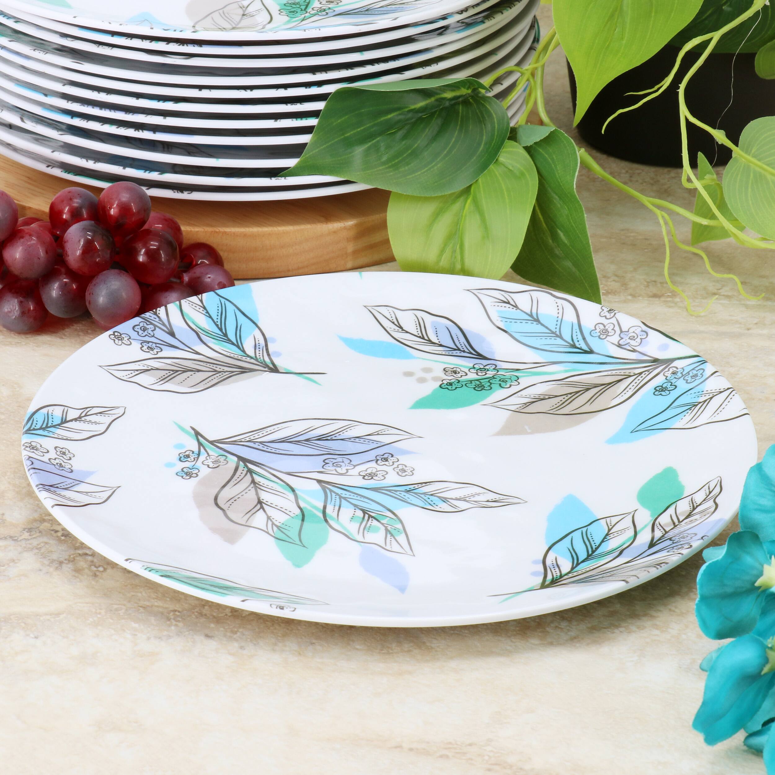 Alt View 4. Gibson - Gibson Home Tropical Sway Vineyard 12 Piece 9 Inch Round Melamine Dessert Plate Set in Blue - Blue.