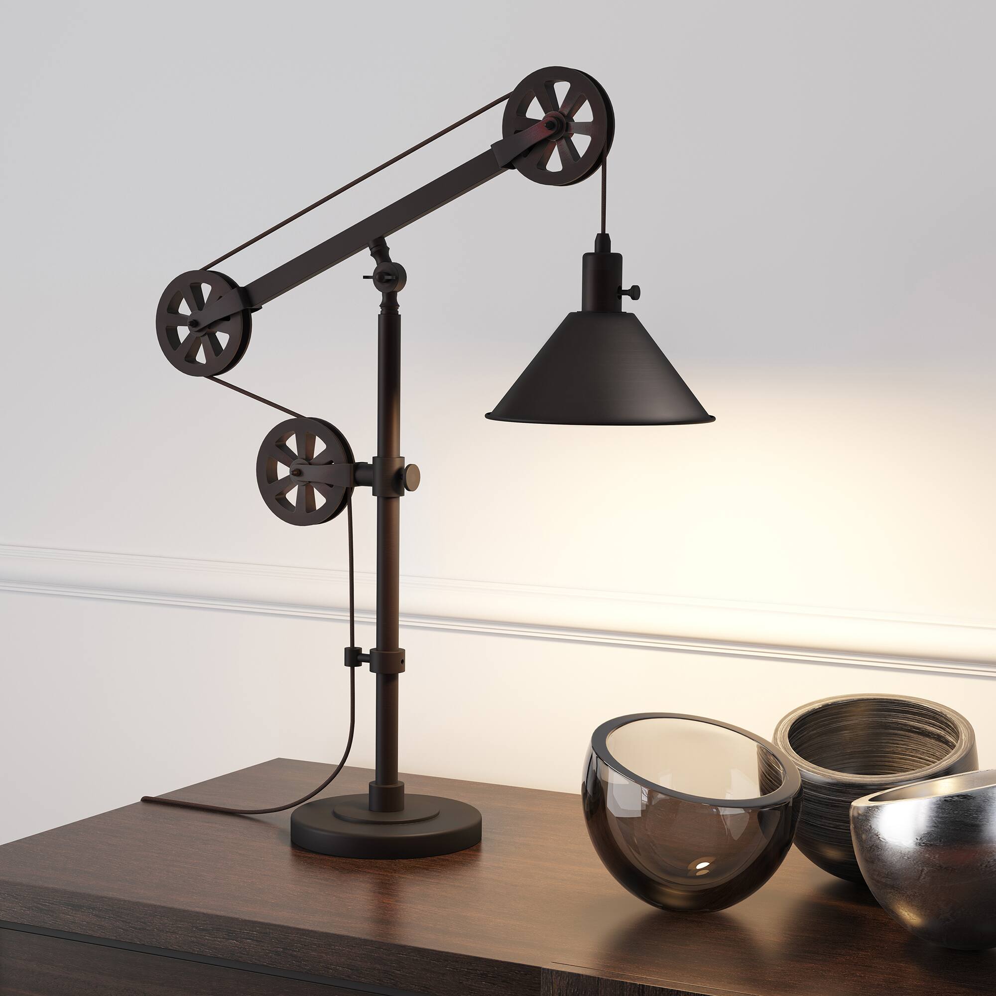 Alt View 11. Hudson&Canal - Descartes Table Lamp - Blackened Bronze.