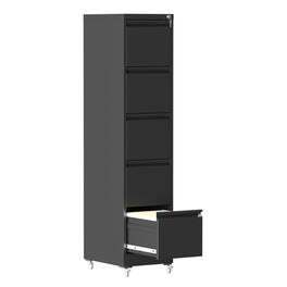 COWLOWN - 5 Drawer Lockable Metal Vertical File Cabinet on Wheels Black Heavy-Duty Fits A4 Letter Legal Home Office