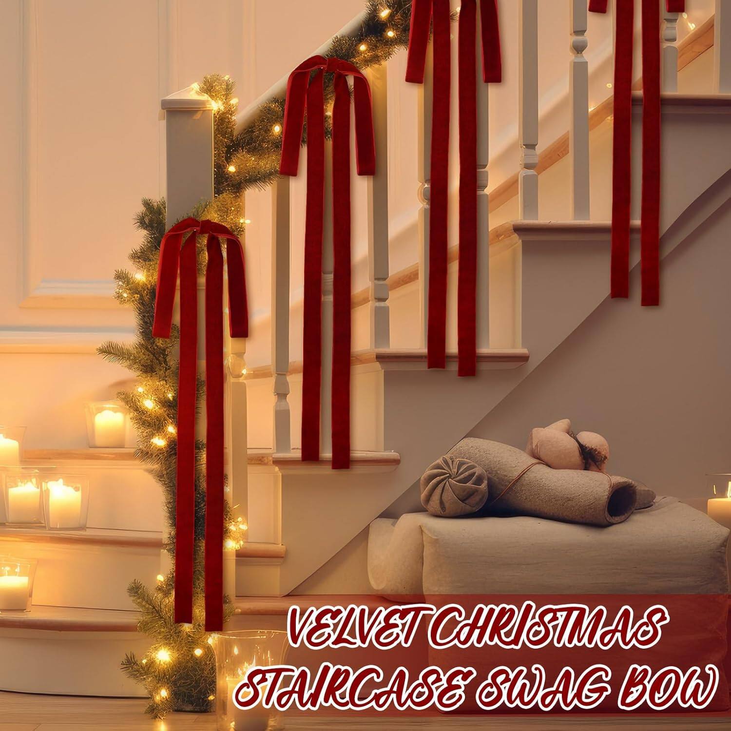 VELVET CHRISTMAS STAIRCASE SWAG BOW