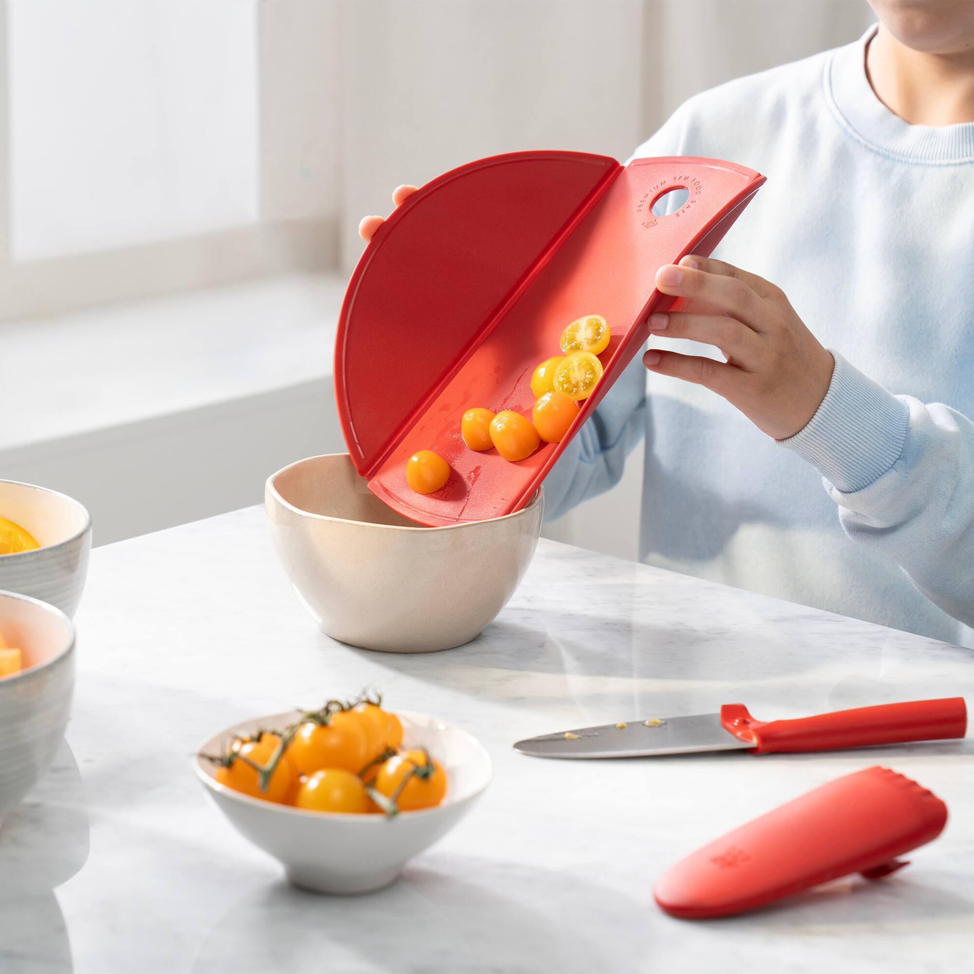 Alt View 3. ZWILLING - ZWILLING TWINNY Kids Chef’s Knife and Silicone Cutting Board 2-pc Set, Red - Red.