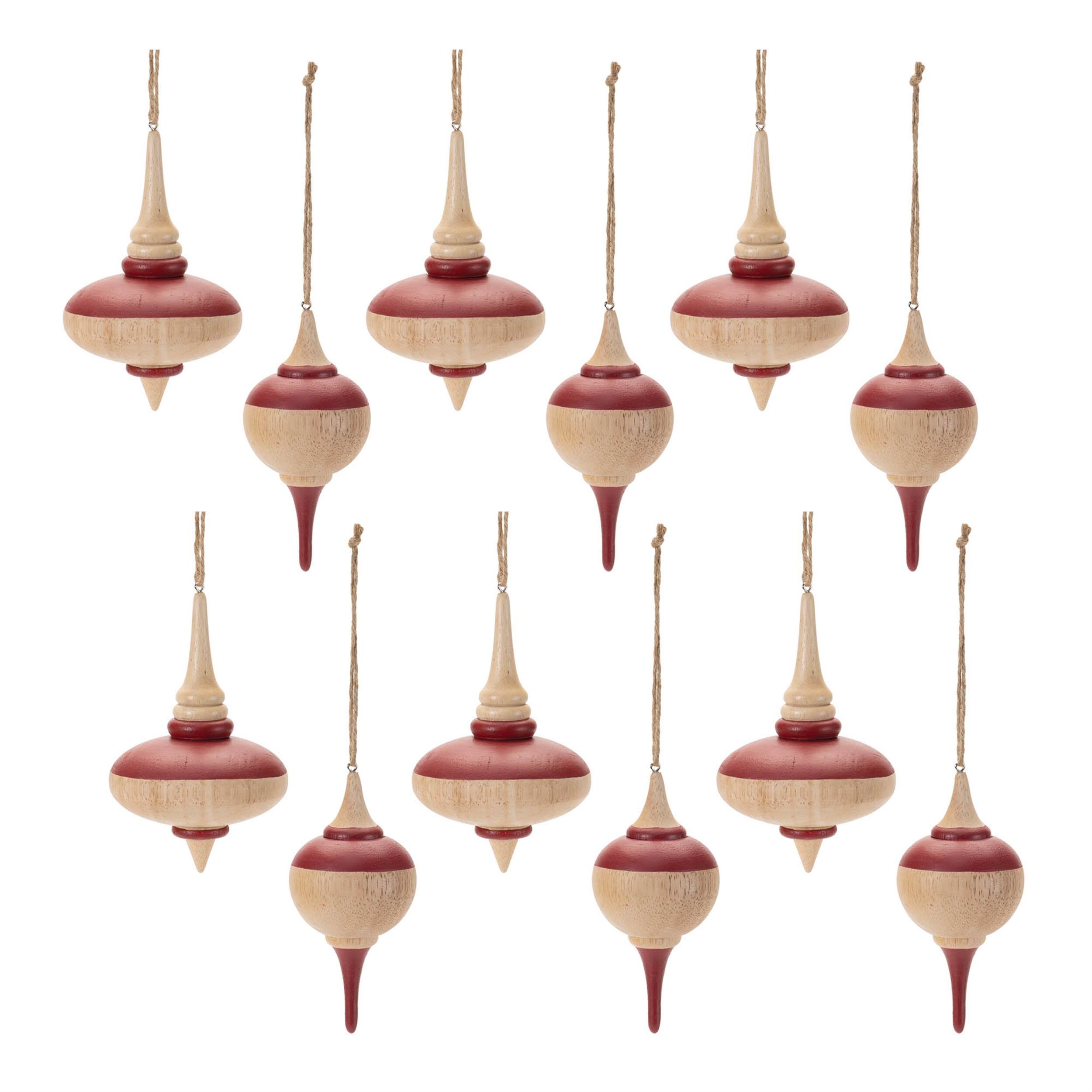 Alt View 2. BreeBe - Oak Wood Top Ornament (Set of 12) - Red, Beige.
