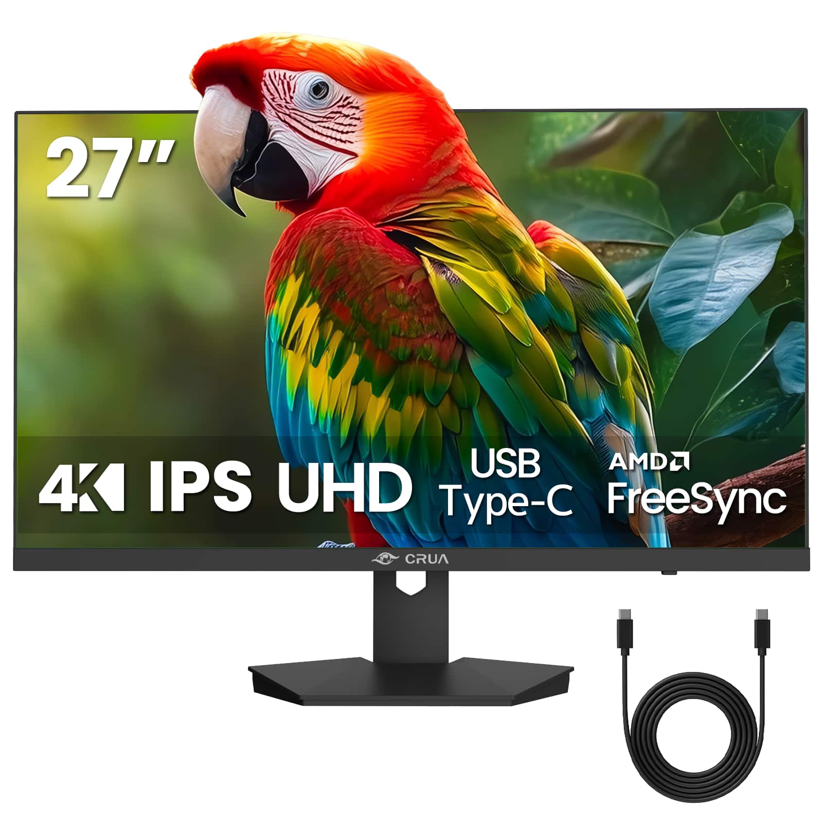 CRUA - 27" 4K UHD Monitor, IPS Flat Panel, 3840×2160,Computer Monitor 120% SRGB, FreeSync ,HDMI & DP Ports, , HDR, Wall Mountab