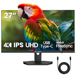 CRUA - 27" 4K UHD Monitor, IPS Flat Panel, 3840×2160,Computer Monitor 120% SRGB, FreeSync ,HDMI & DP Ports, , HDR, Wall Mountab
