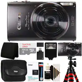 Canon - PowerShot ELPH 360 HS A Digital Camera with Tripod Accessory Bundle - Black