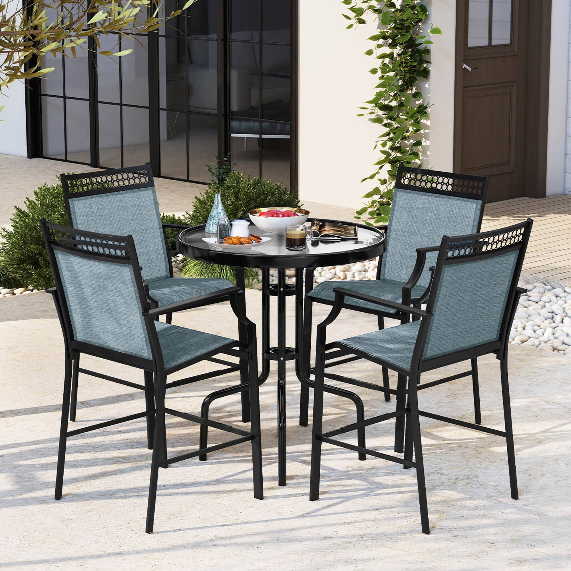 Alt View 1. Gymax - Gymax Outdoor Counter Stools Set of 4 w/ Footrest & Armrests Metal Frame for Backyard Blue - Blue.