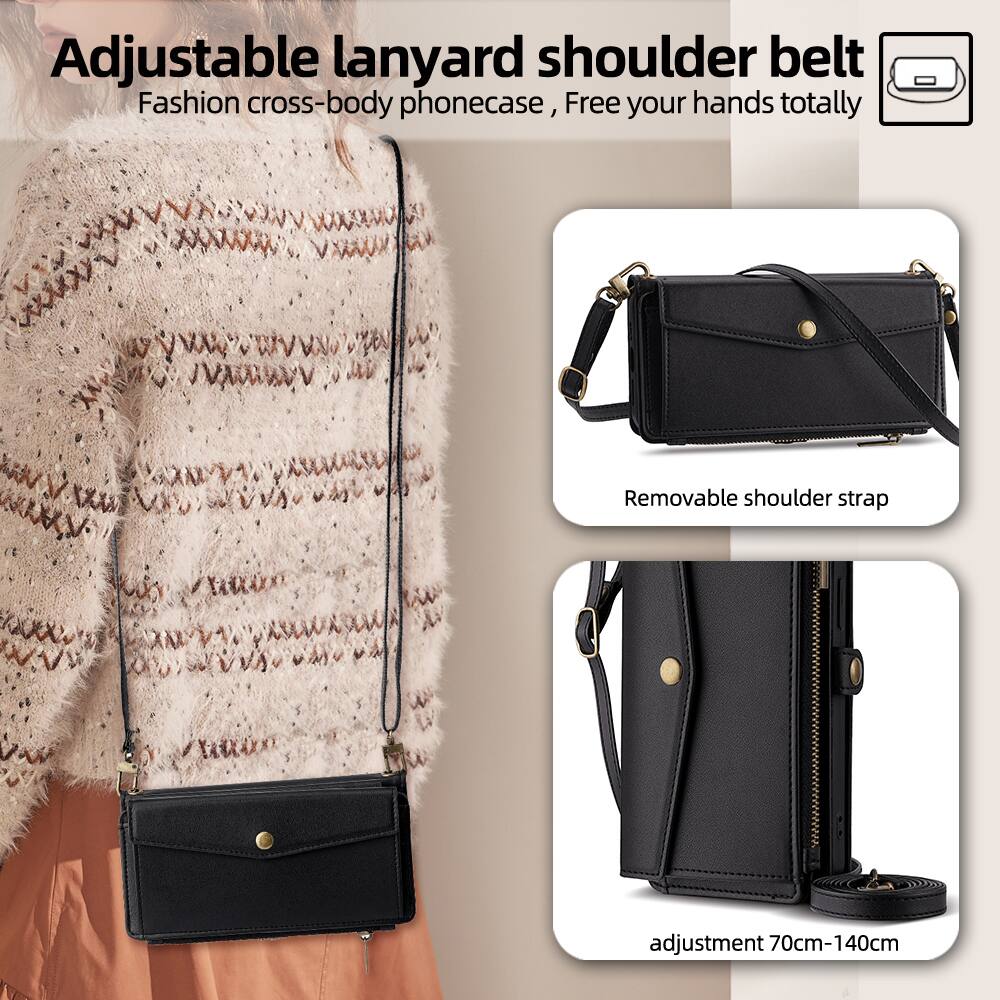 Adjustable lanyard shoulder belt  
Fashion cross-body phone case, Free your hands totally  

Removable shoulder strap  

adjustment 70cm-140cm
