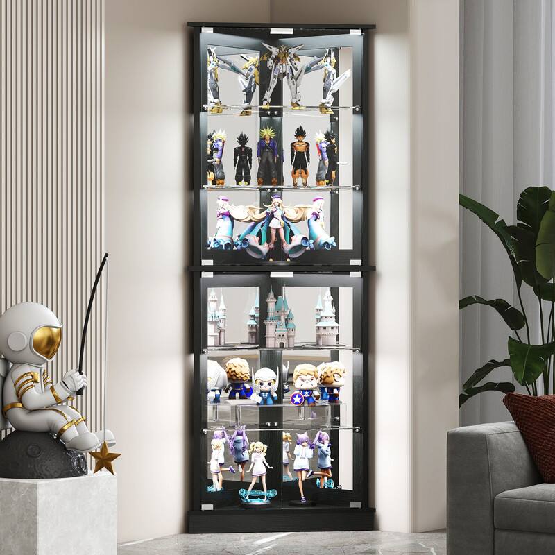 Front. Skyzoo - Skyzoo Corner Display Cabinet with RGB LED Lights, 6-Tier Curio Cabinet with glass doors for Collectibles - Black.