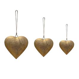 Manhattan Lane - Myri Decorative Metal Heart Wall Decor Set of 3, Antique Iron with Jute Hanging Rope, 12, 9.5, 7 Inches - Gold