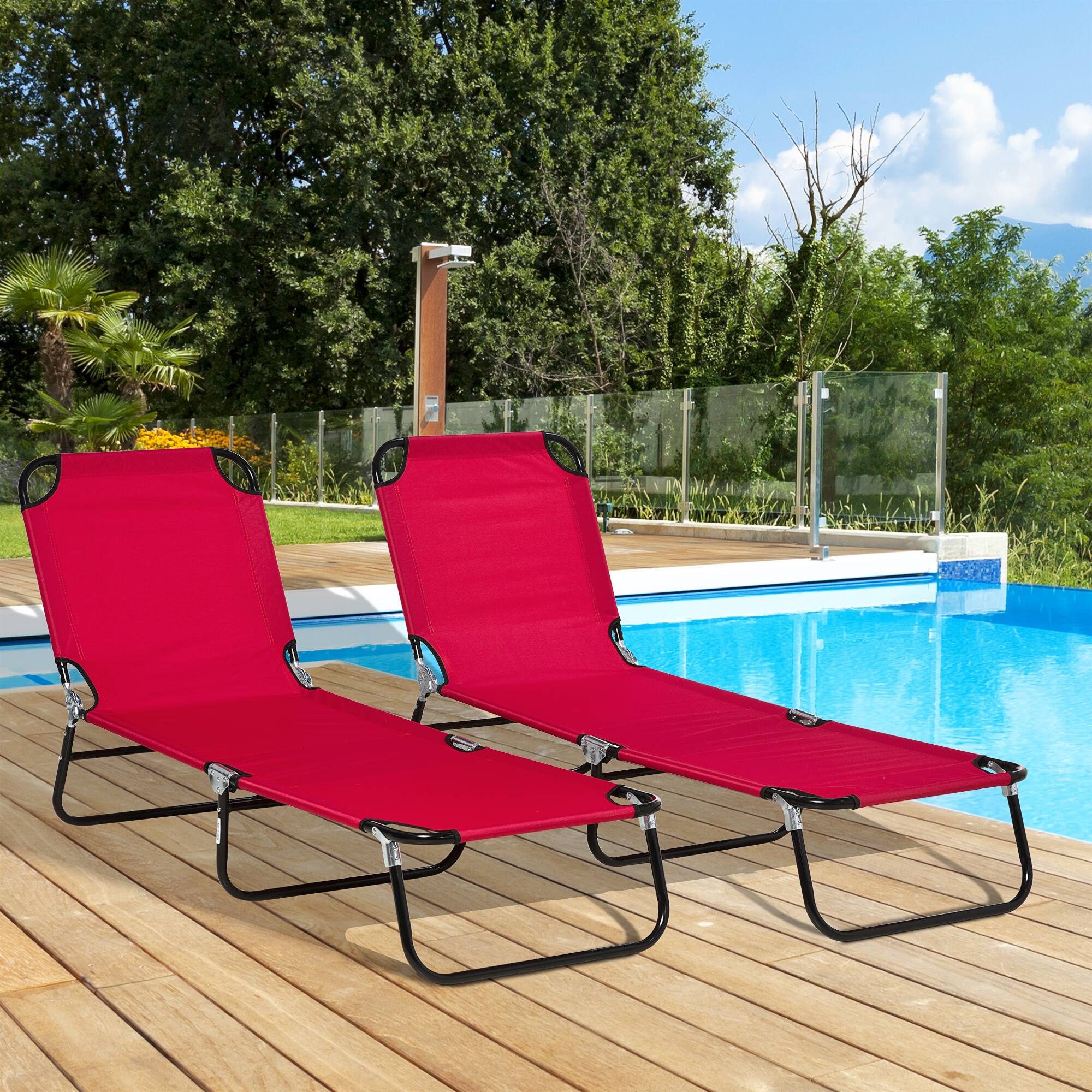 Alt View 1. Outsunny - Piece Folding Chaise Lounge Pool Chairs, Outdoor Sun Tanning Chairs with 5-Level Reclining Back - Wine Red.