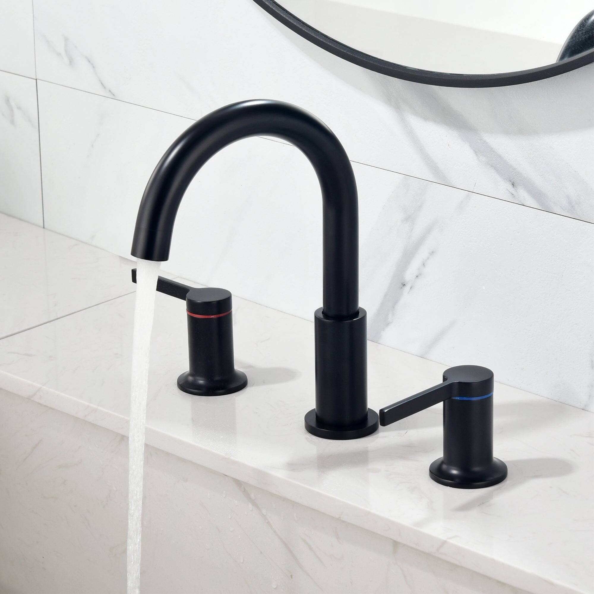 Alt View 9. Boyel Living - 8 in Widespread Double Handle 1.2 GPM Bathroom Faucet with Quick Connect Hose and Water Supply Hose in Matte Black - Matte Black.