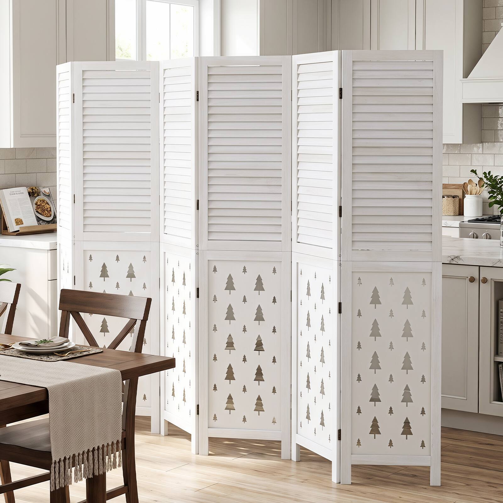 Alt View 3. Costway - Costway 67" Tall Wood Room Divider, 6 Panel, Folding Privacy Screen for Room Separation - White.
