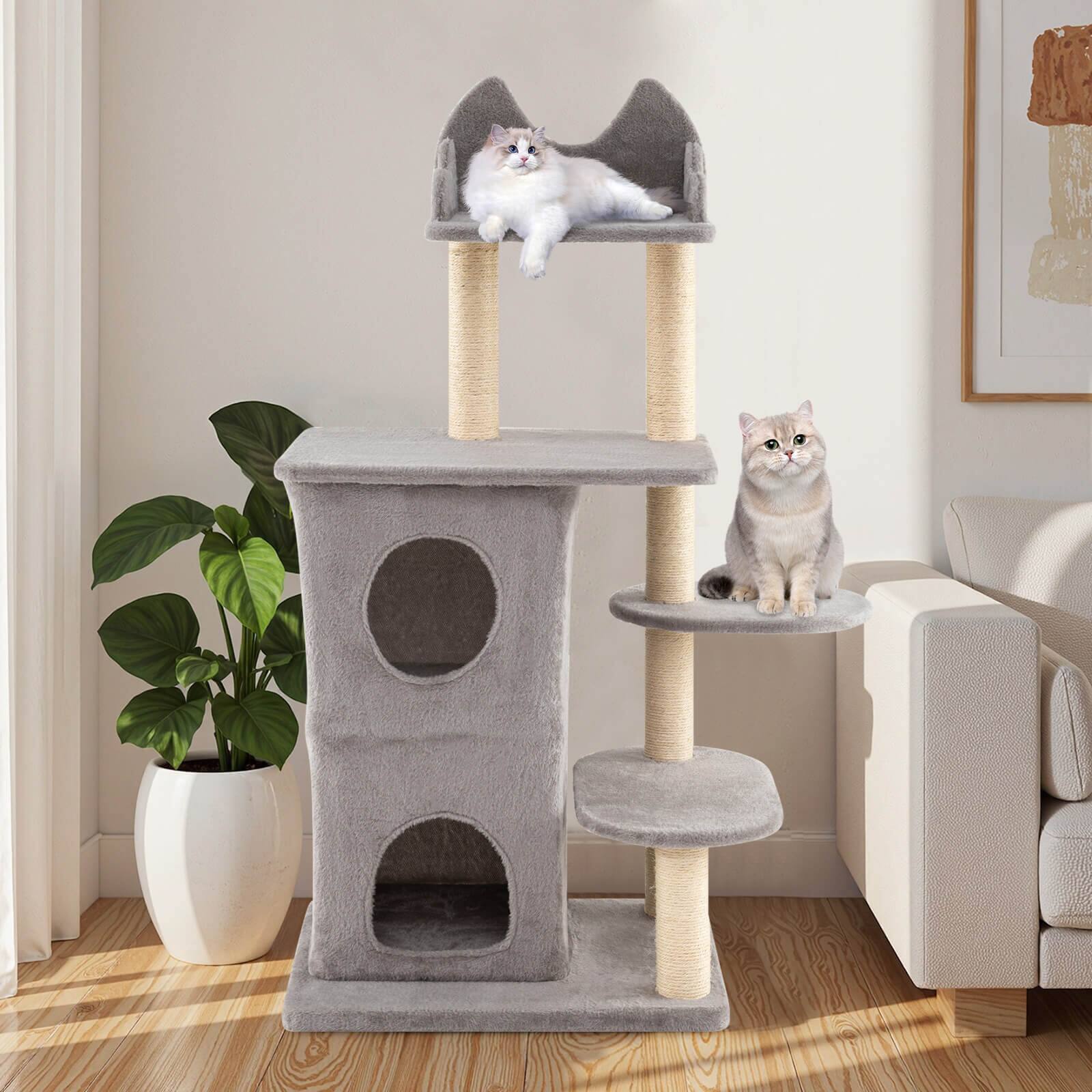 Alt View 3. Costway - Costway 48.5 inch Cat Tree for Indoor Cat with 2-story Condo, 3 Hideaway Caves, Plush Perch - Gray.