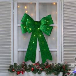 Northlight - LED Lighted Tinsel Bow Christmas Decoration - 24" - Green