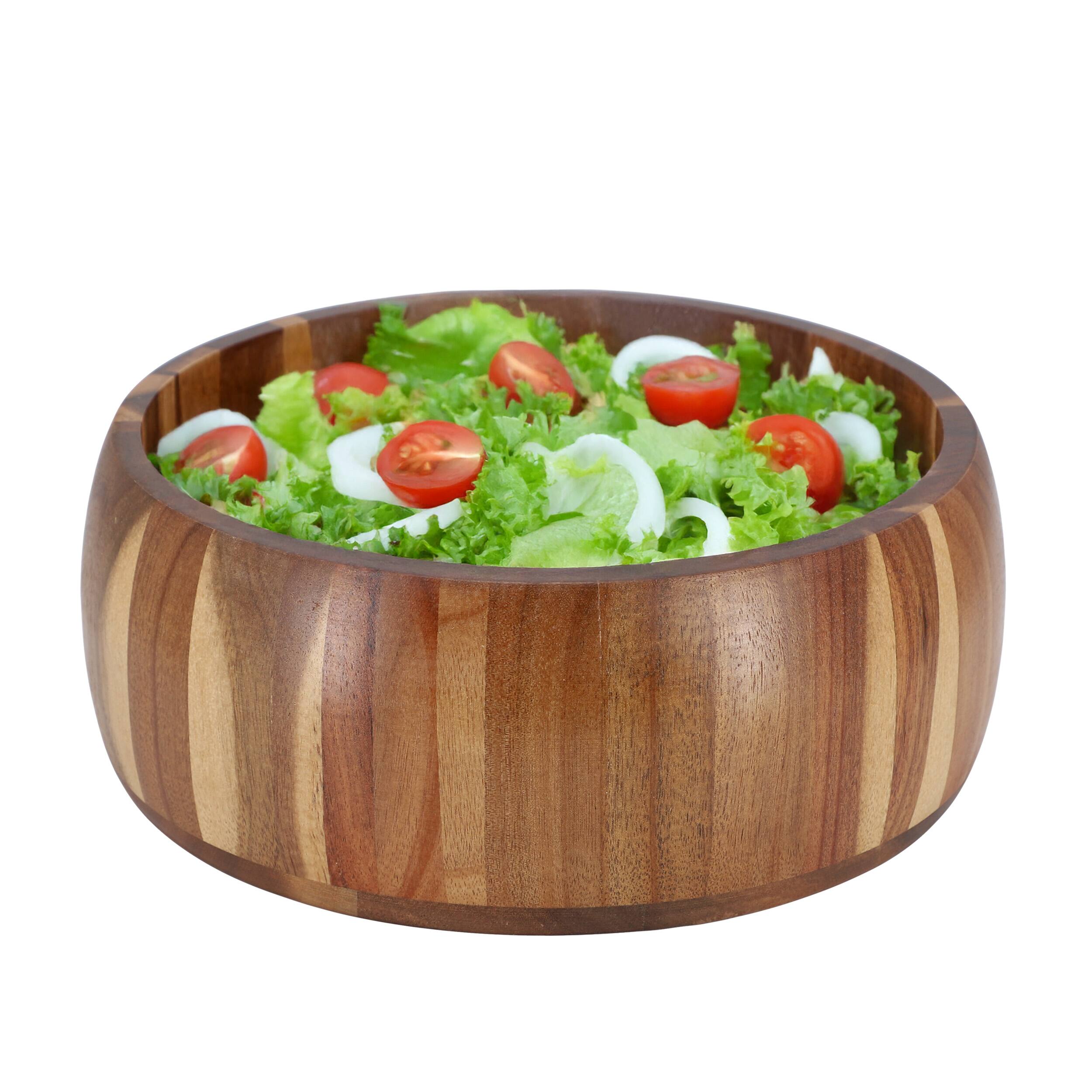 Front. MegaChef - MegaChef 9.75 Inch Acacia Wood Salad Bowl - Brown.