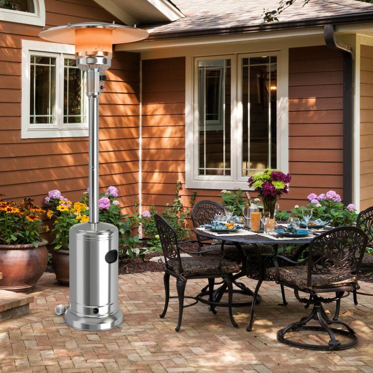 Left. Mondawe - 50000 BTU Stainless Steel Propane Patio Heater with Trip over Protection - Silver.