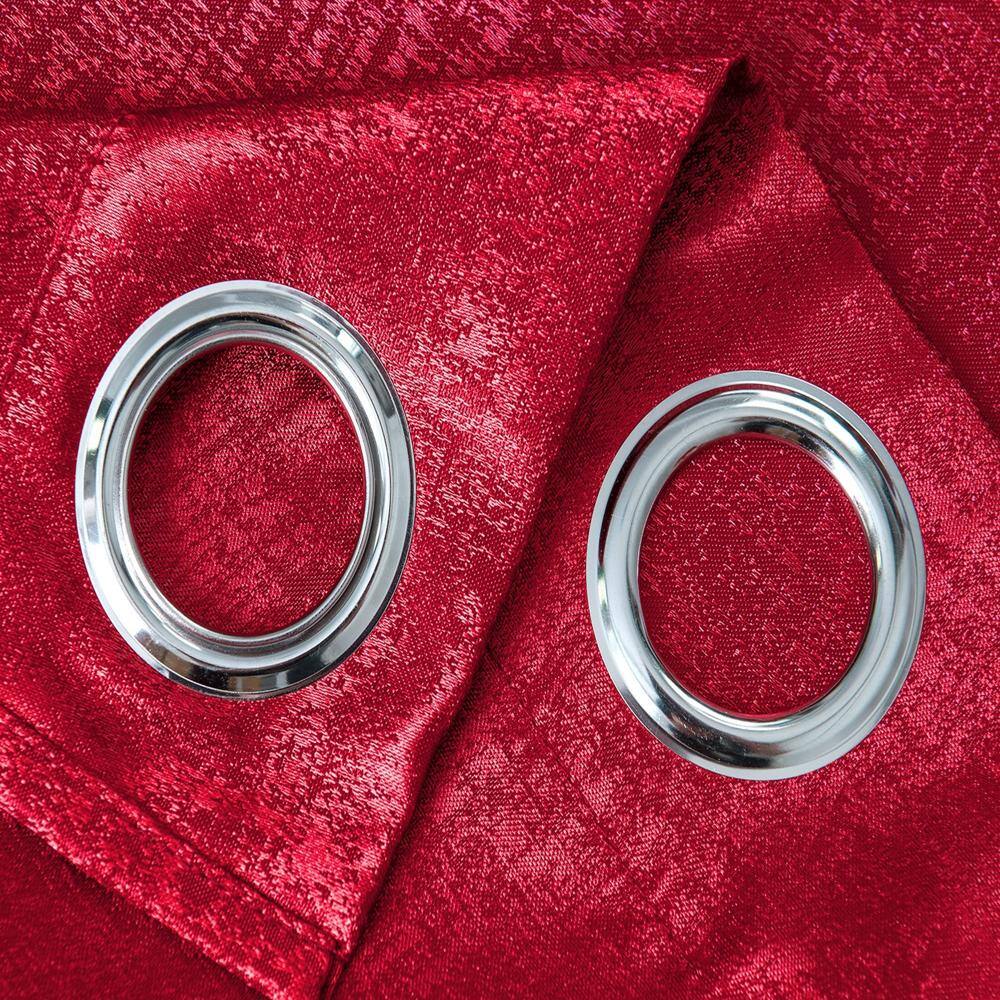 Left. Olivia Gray - Olivia Gray Roxy Red Two Tone Jacquard Grommet Curtain Panel - Red.