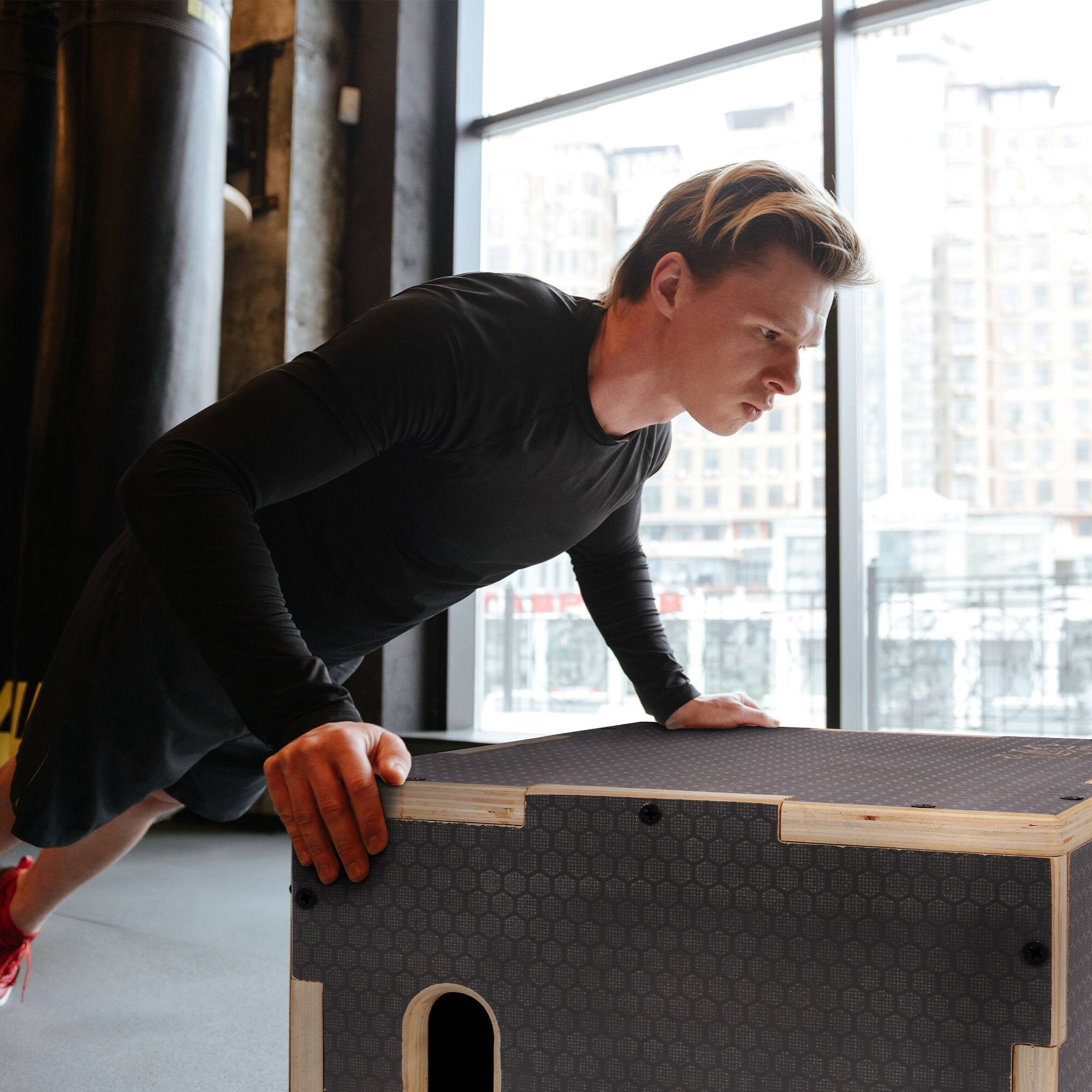 Alt View 4. Signature Fitness - Signature Fitness 30" x 24" x 20" Wooden Plyo Box Non-Slip Jump Platform, Gray - Gray.
