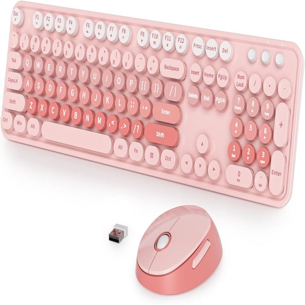 MOSZAR LLC - Retro Typewriter Keyboard and Mouse Wireless - Pink