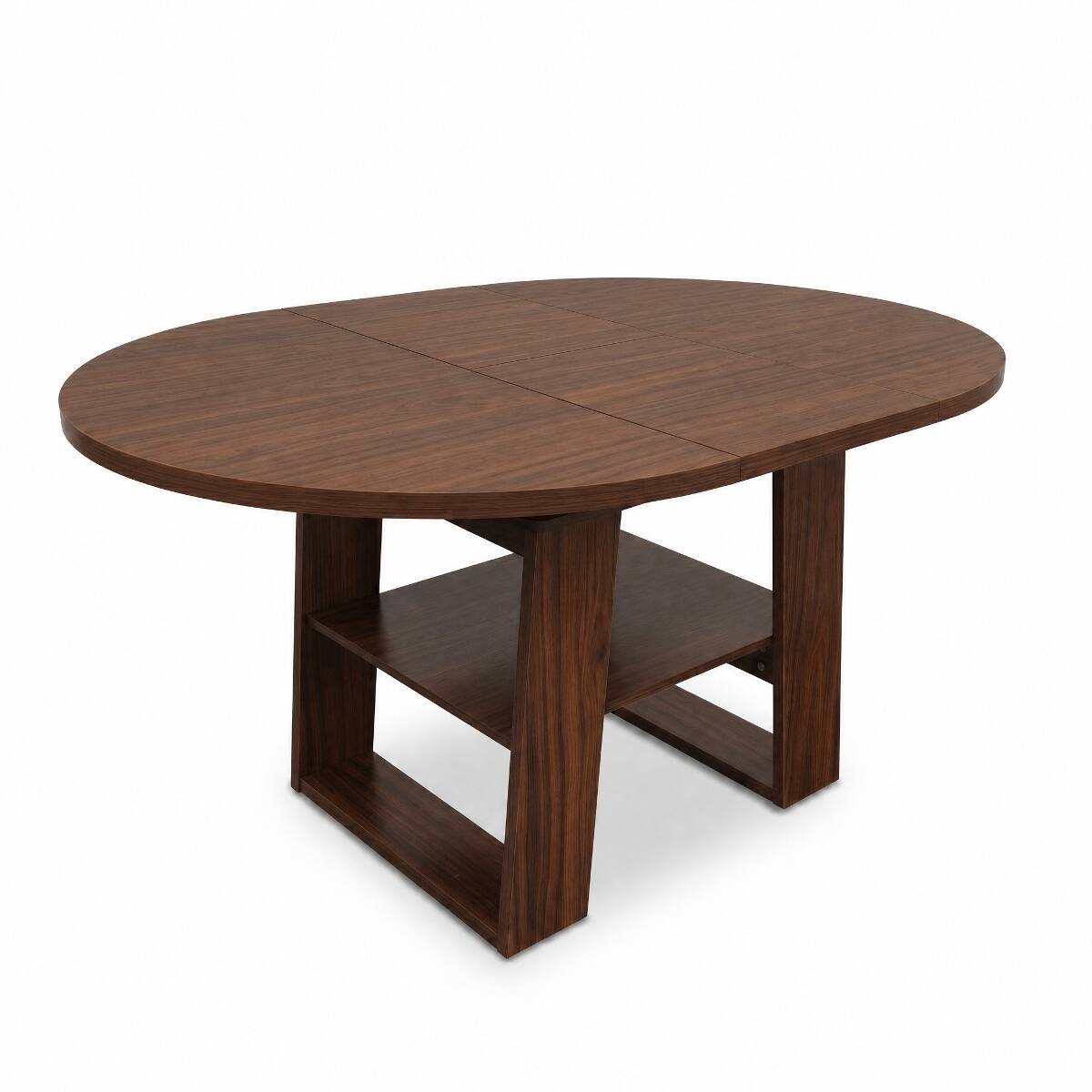 Alt View 6. Loheer - Loheer Extendable Round Dining Table, Walnut, Round-to-Oval Table for 4 to 6 People - Walnut.