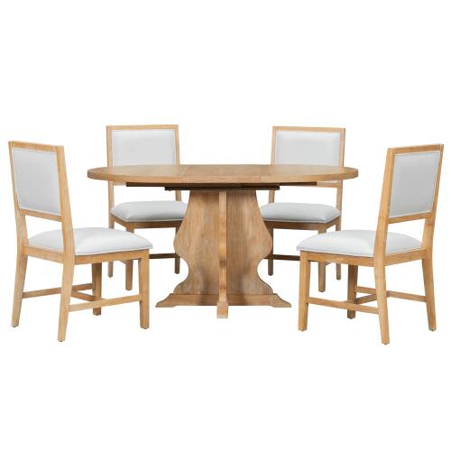 Alt View 2. LUCKY ONE - 5-Piece Farmhouse Dining Set with 58.2" Extendable Dining Table and 4 Upholstered Chairs - Wood.