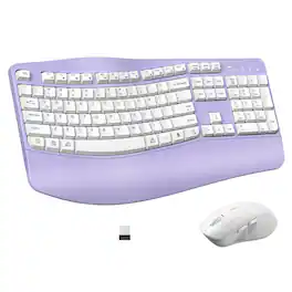 Empire DigiLabs - Wireless And Mouse Combo Full Size Wave Keys With Wrist Rest For Typing Dpi Adjustable Silent Computer lapt - Purple