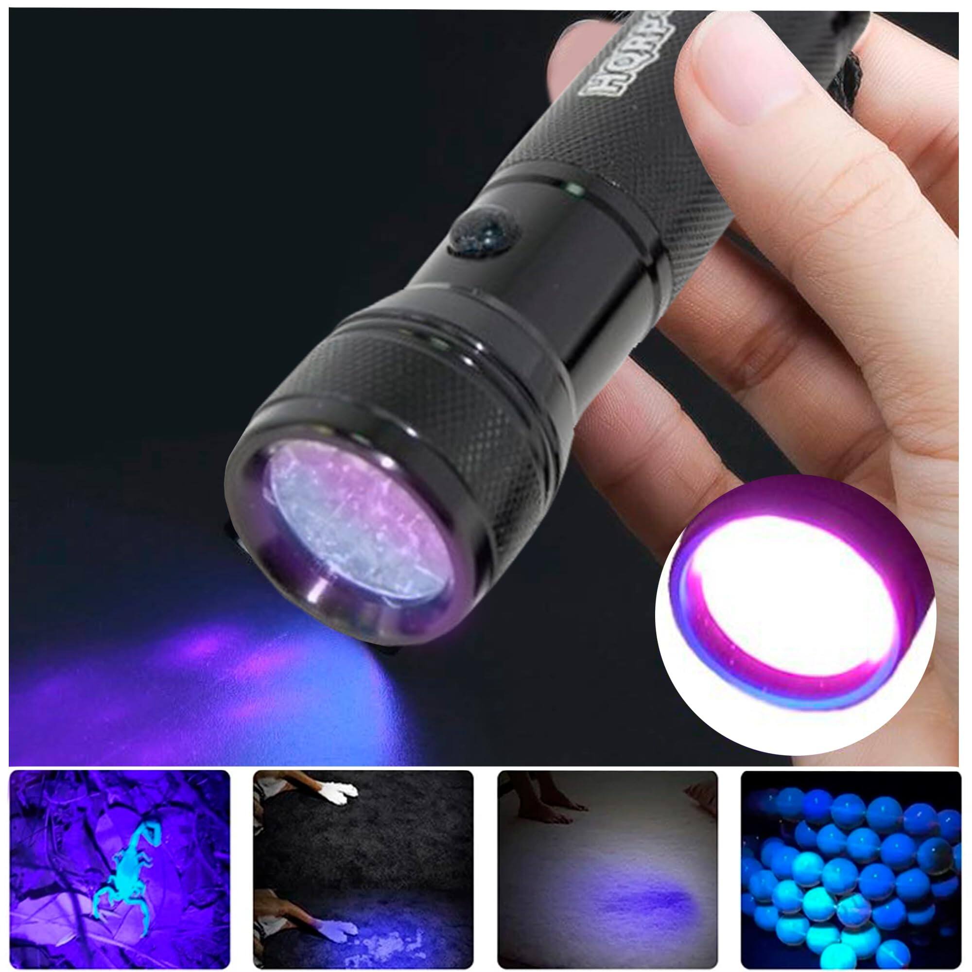 Left. HQRP - 365 nm UV Blacklight Flashlight 12 LED Aluminum Water-Resistant Leak, Pet Urine, Currency Detection.