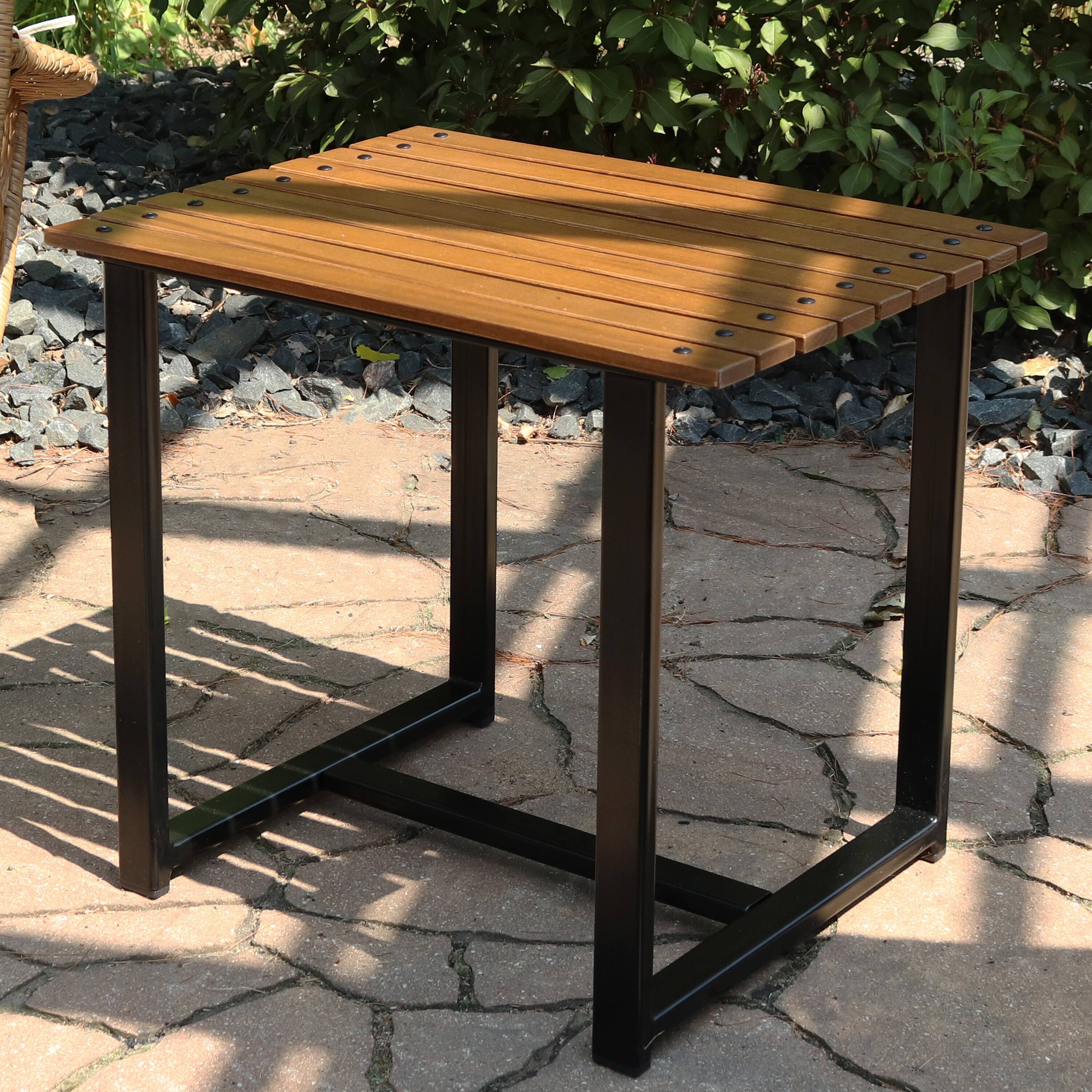 Alt View 3. Sunnydaze - 23.75 in European Chestnut Rectangular Patio Side Table - Brown.