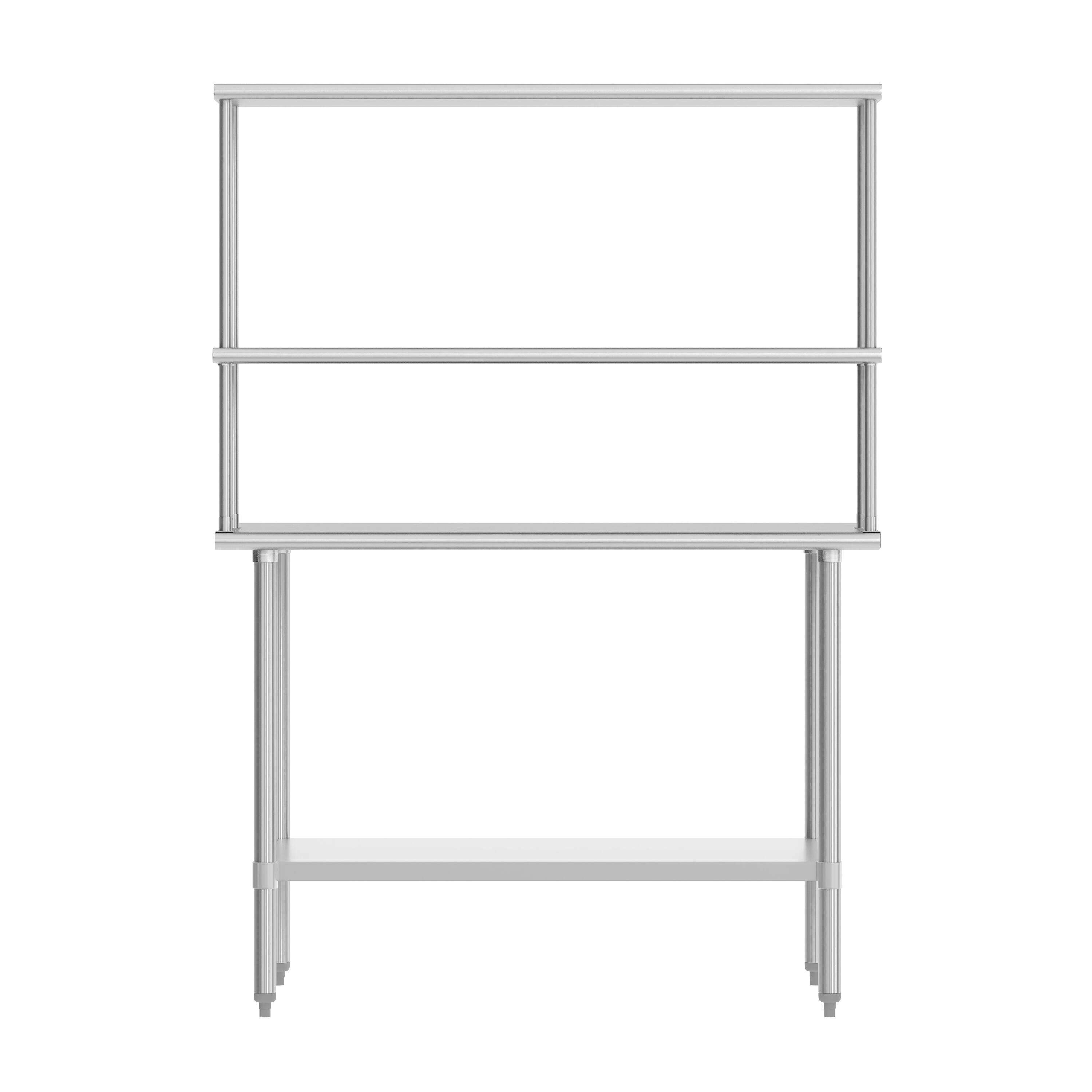 Back. Flash Furniture - Reese 30x48 Portable Prep and Work Table with NSF Certified 18 Gauge Stainless Steel Top Shelf and Double Overshelves an - Gray.