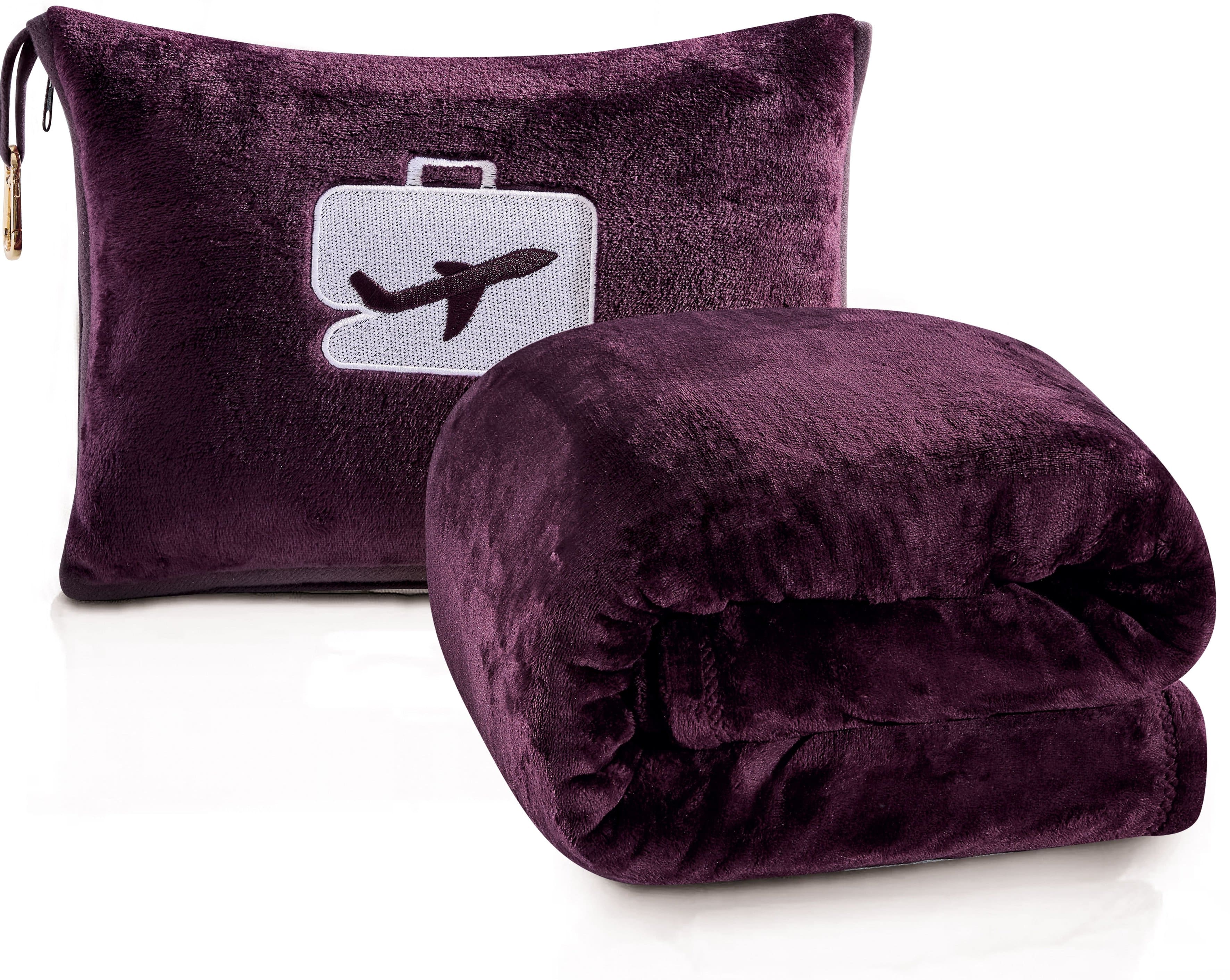 Noble House - Comfort Fly Travel Pillow And Blanket Set - Great For long Or Short Flights - Makes A Great Gift - Plum