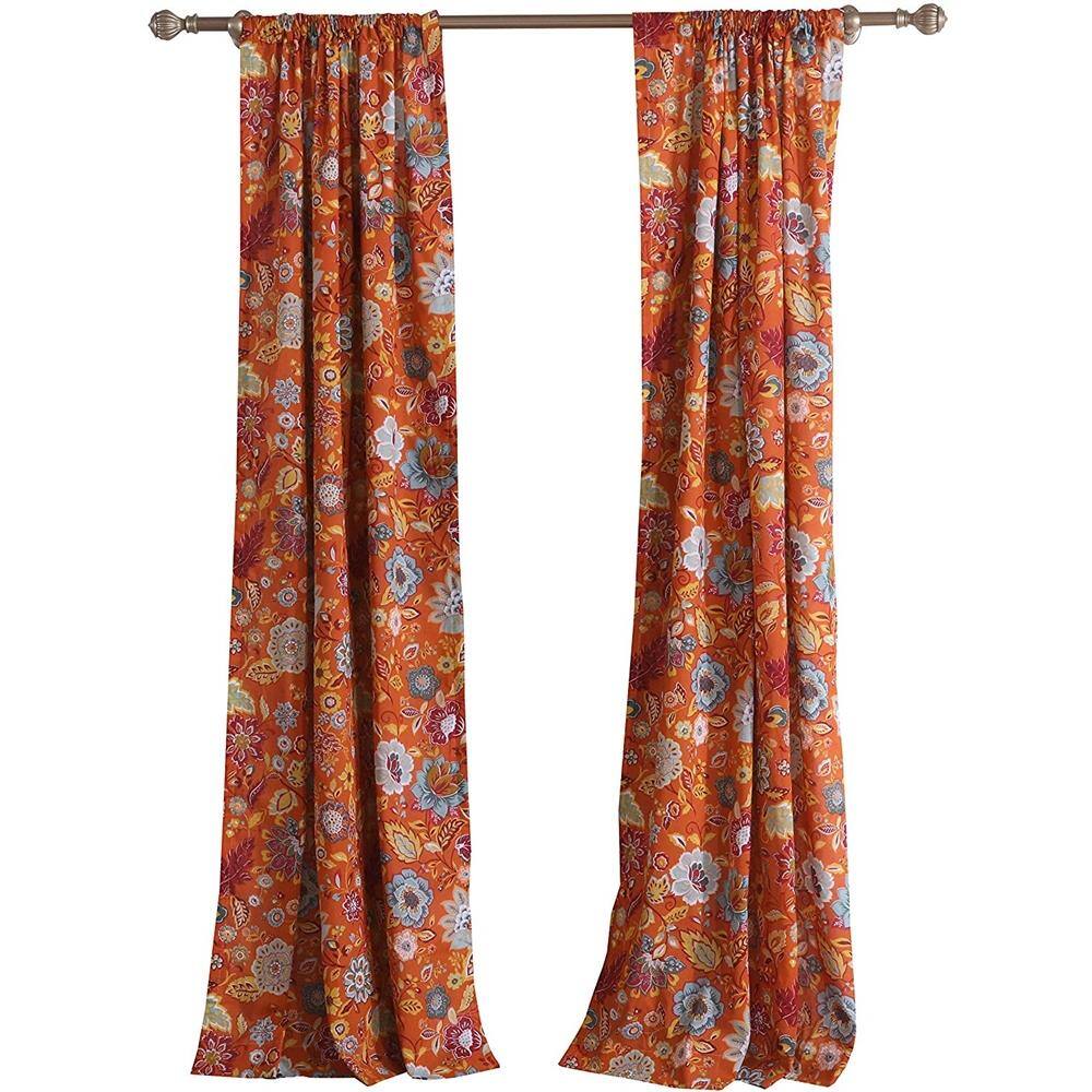 Angle. Greenland Home Fashions - Greenland Home Fashion Astoria Festive And 3" Rod Pocket Window Curtain Panel Pair - Spice 42x95" - Spice.