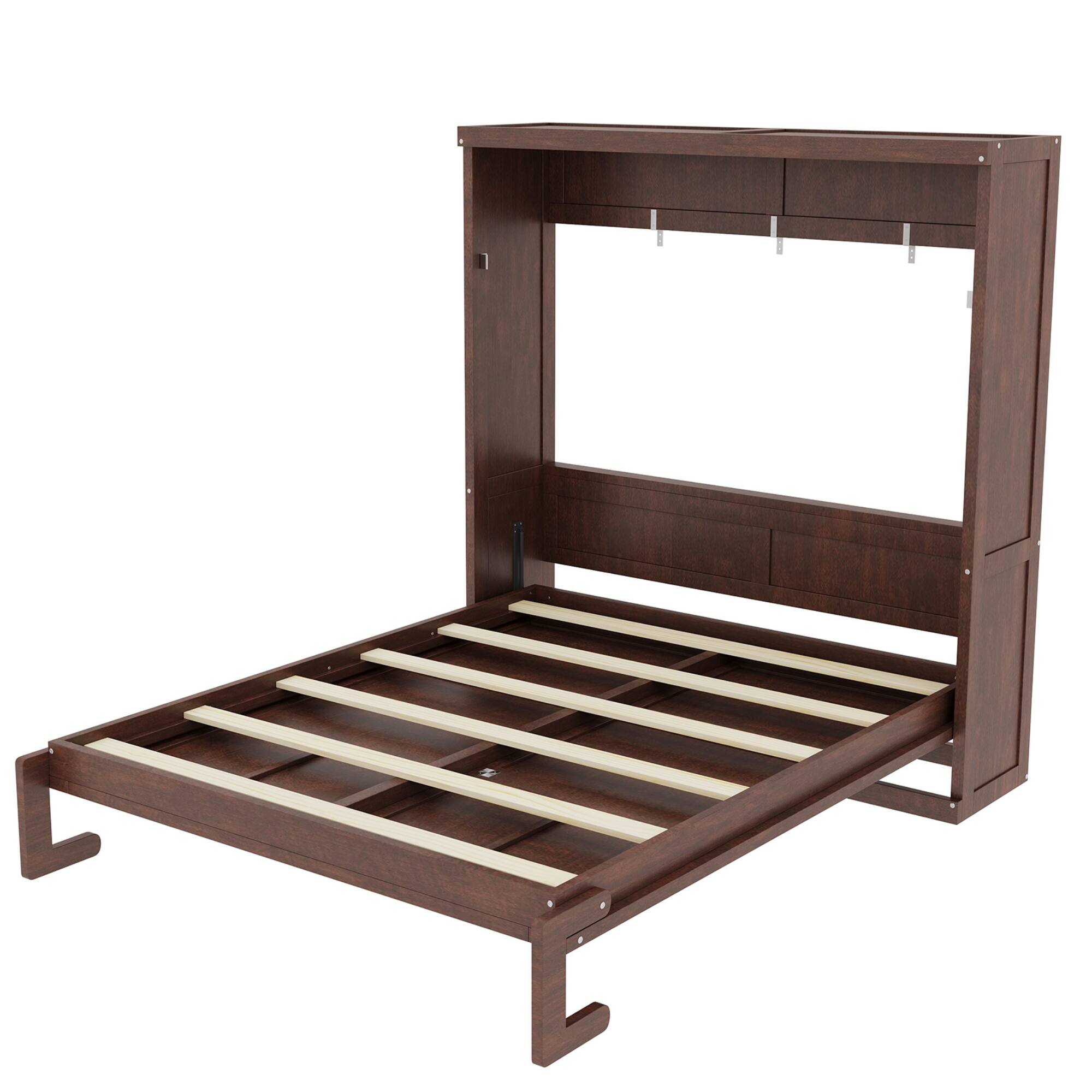 Back. Whisen - Full Size Murphy Bed with Cabinet, Wood & MDF Foldable Guest Bed, Space-Saving Furniture - Espresso.